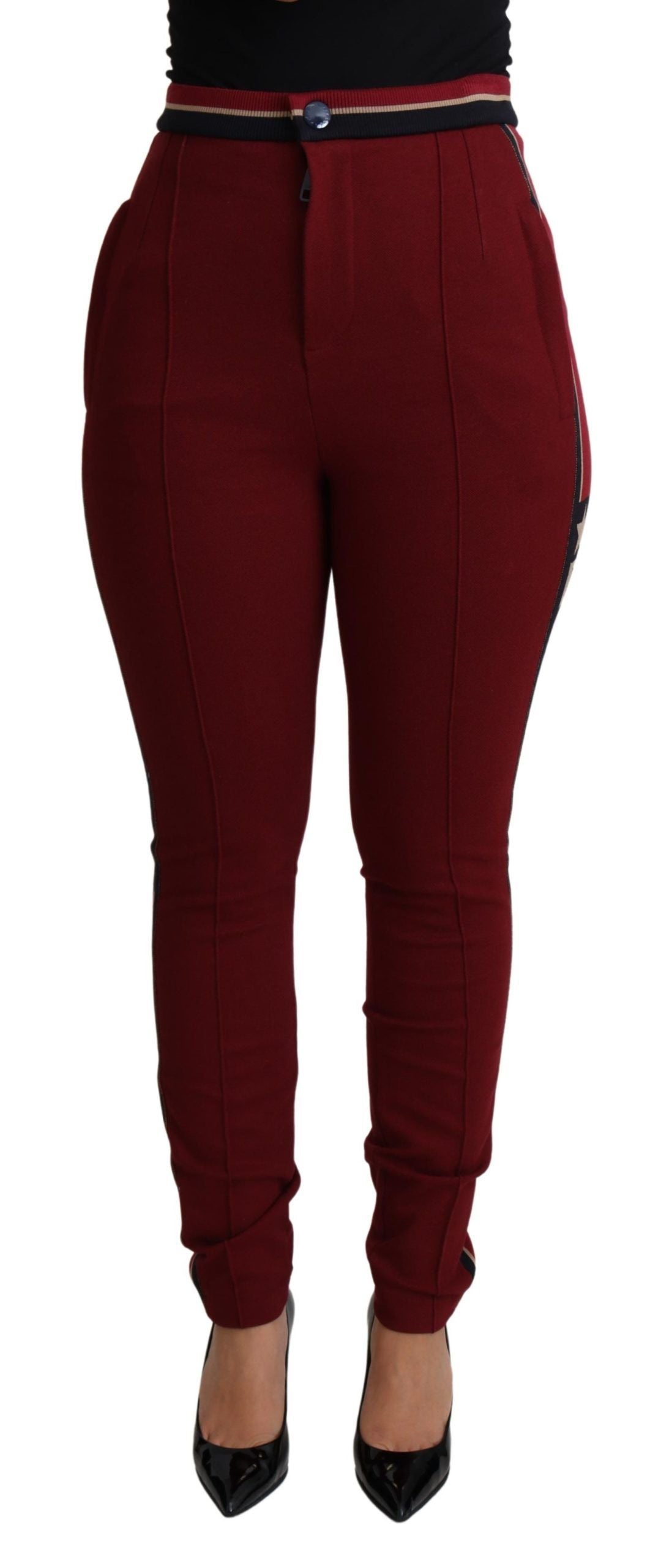 Dolce & Gabbana Red DG Star Striped Skinny Cotton Trousers