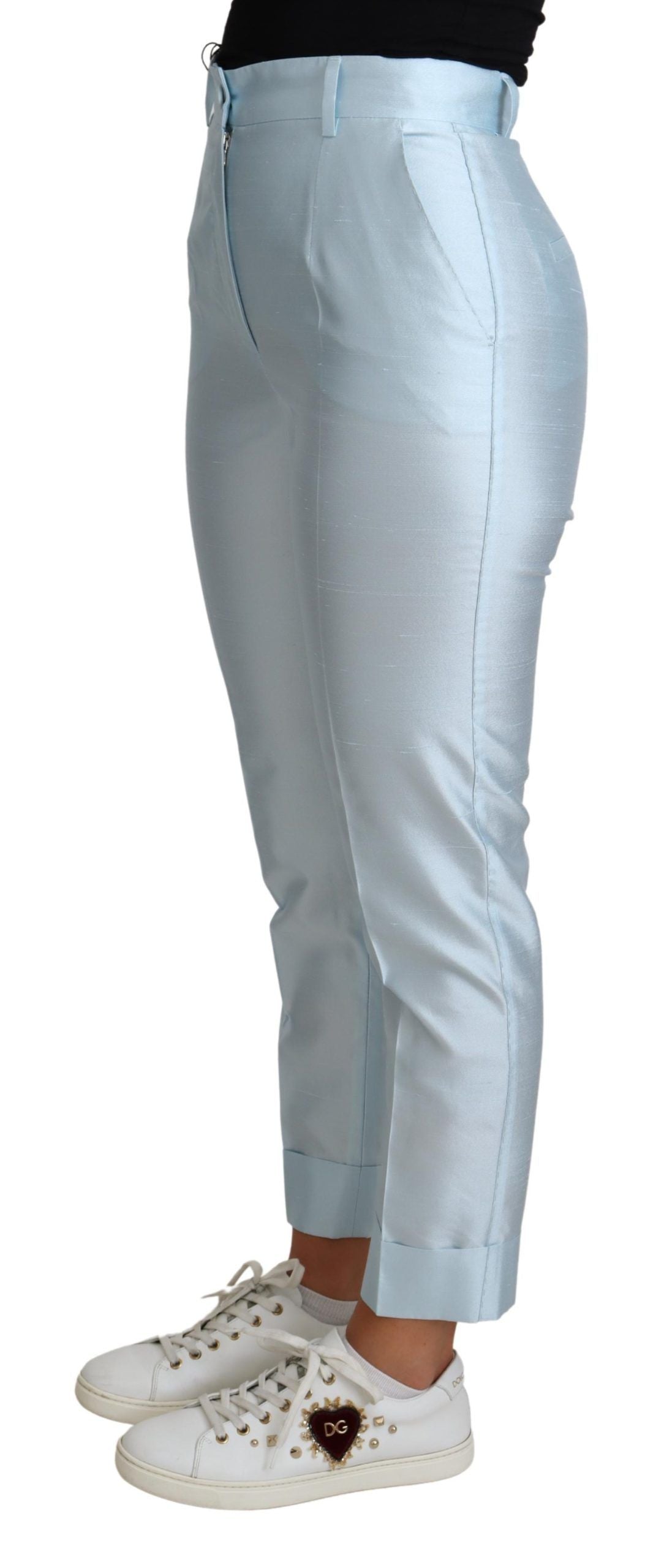 Dolce & Gabbana light blue silk trousers with cropped legs-2
