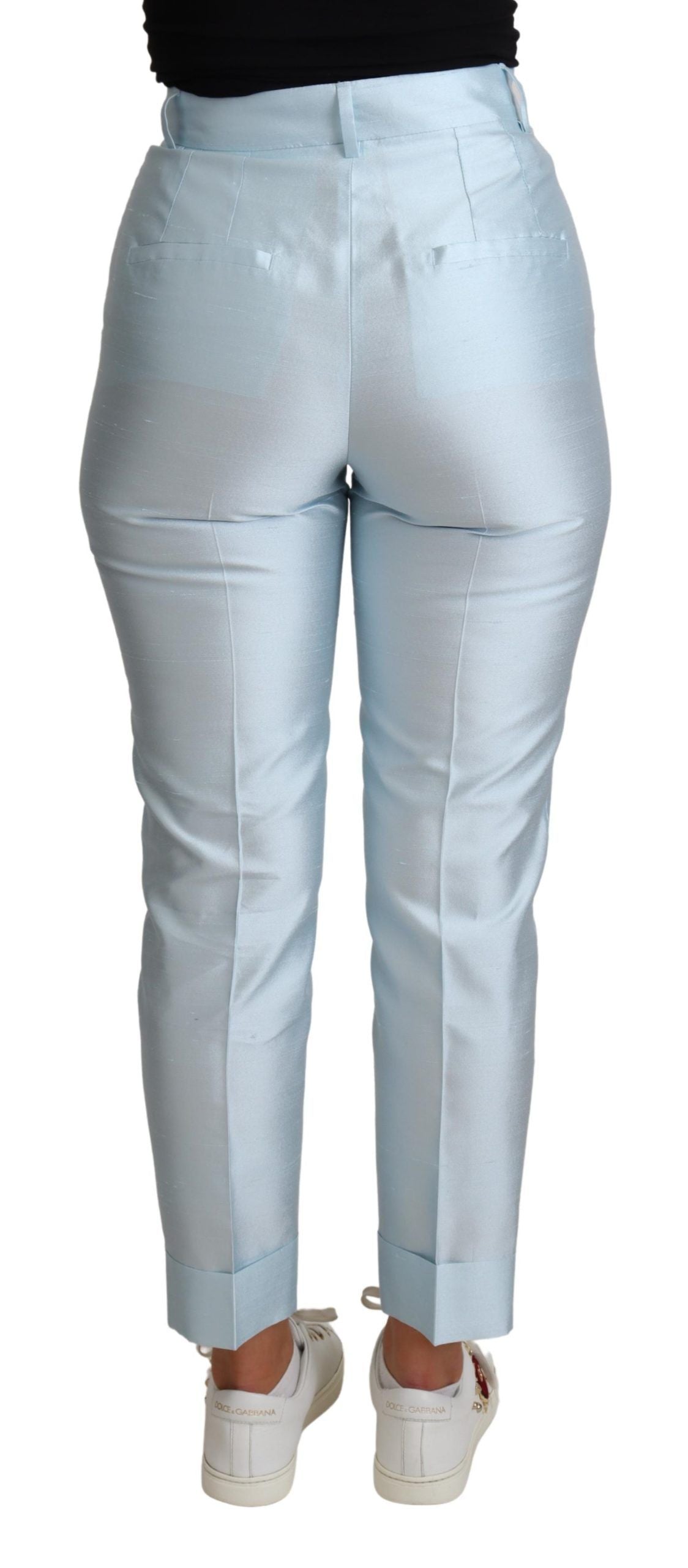 Dolce & Gabbana light blue silk trousers with cropped legs-3