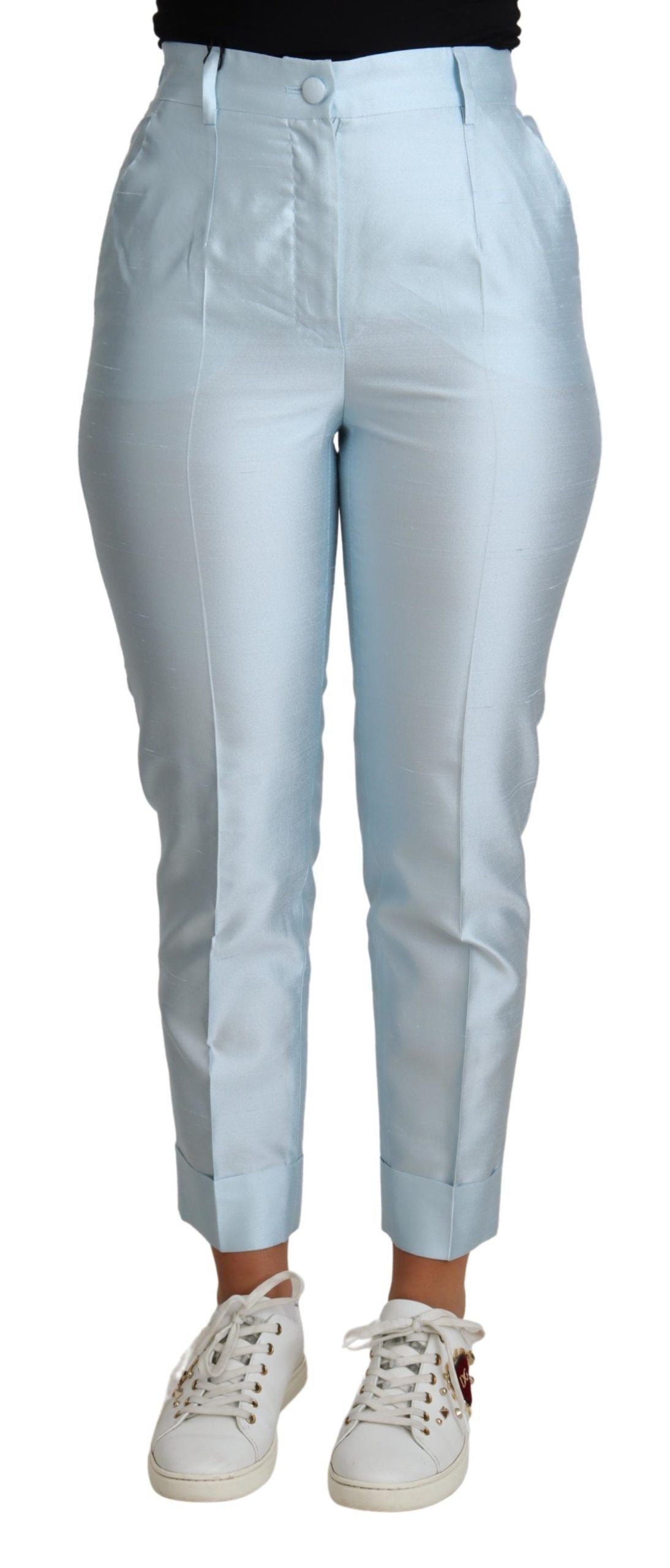 Dolce & Gabbana light blue silk trousers with cropped legs