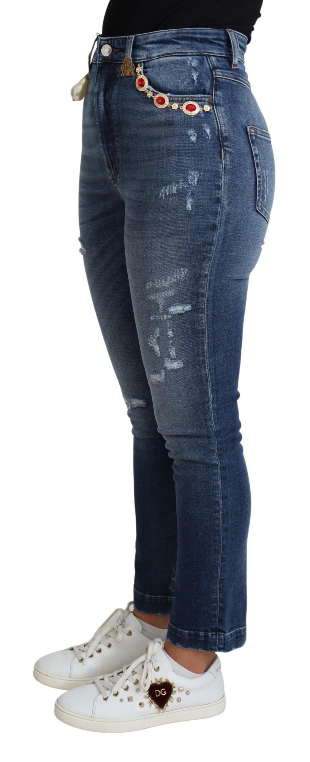 Dolce & Gabbana Blue Embellished Skinny Jeans Cotton Jeans-2