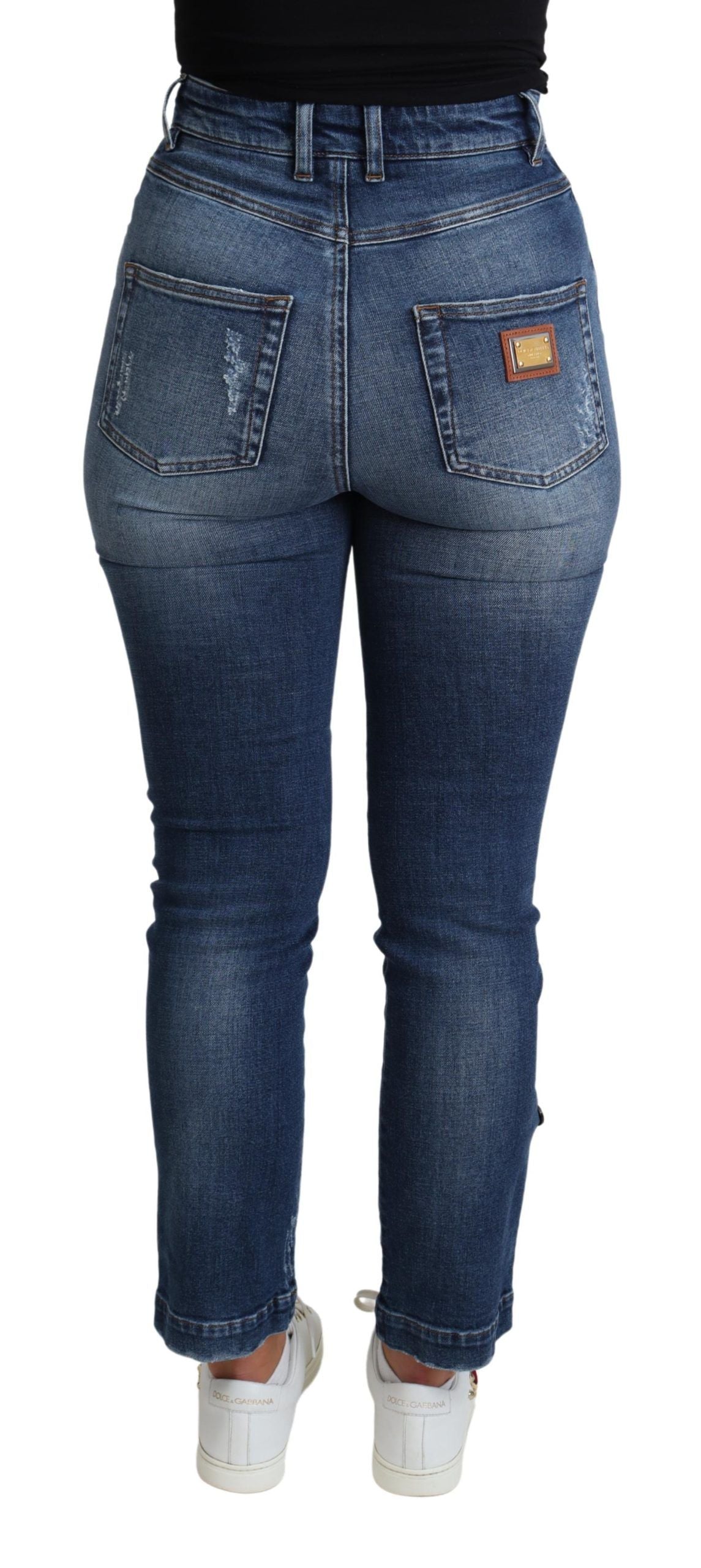 Dolce & Gabbana Blue Embellished Skinny Jeans Cotton Jeans-3