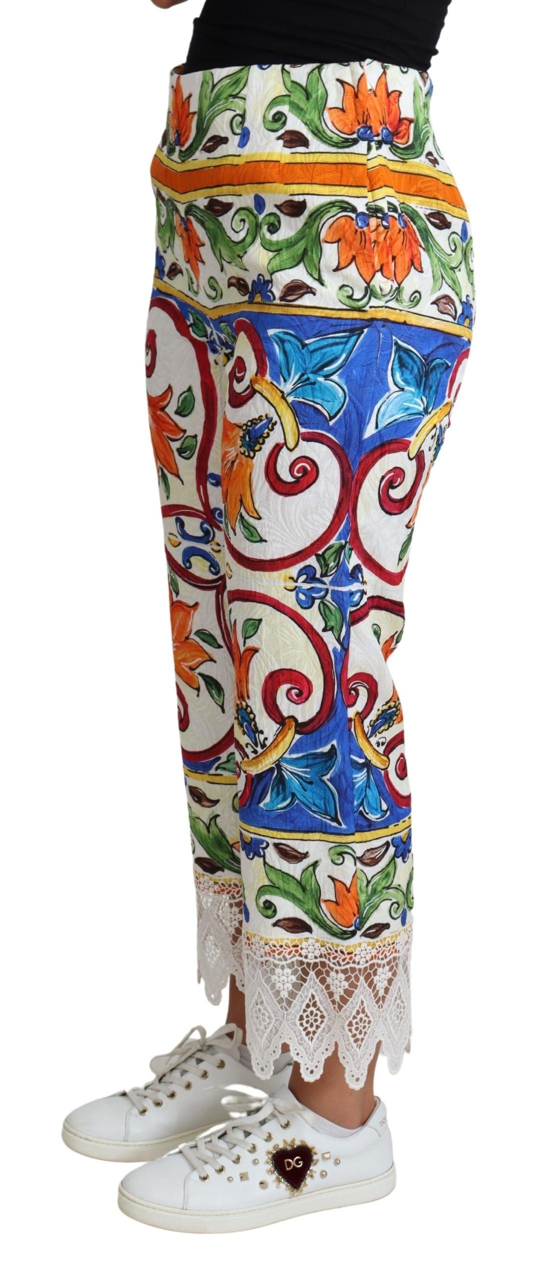 Dolce & Gabbana Multicolor Majolika Druck Hose Baumwolle Hose-2