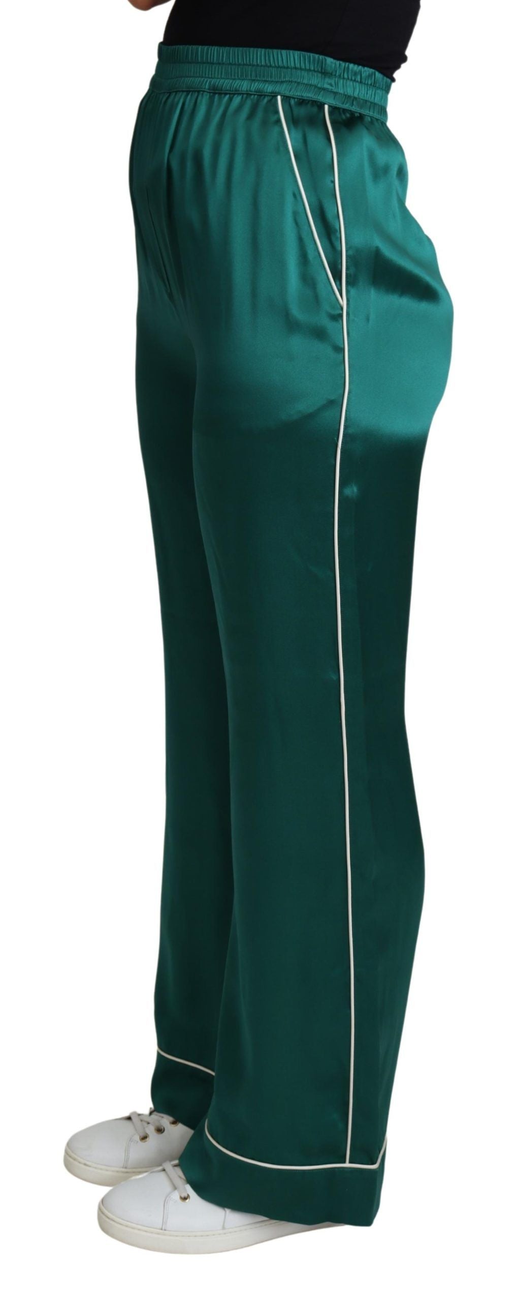 Dolce & Gabbana Green High-Waisted Silk Pyjama Pants-2