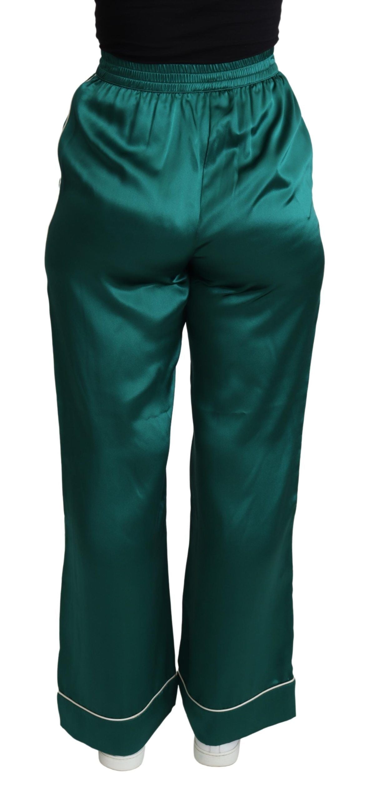 Dolce & Gabbana Green High-Waisted Silk Pyjama Pants-3