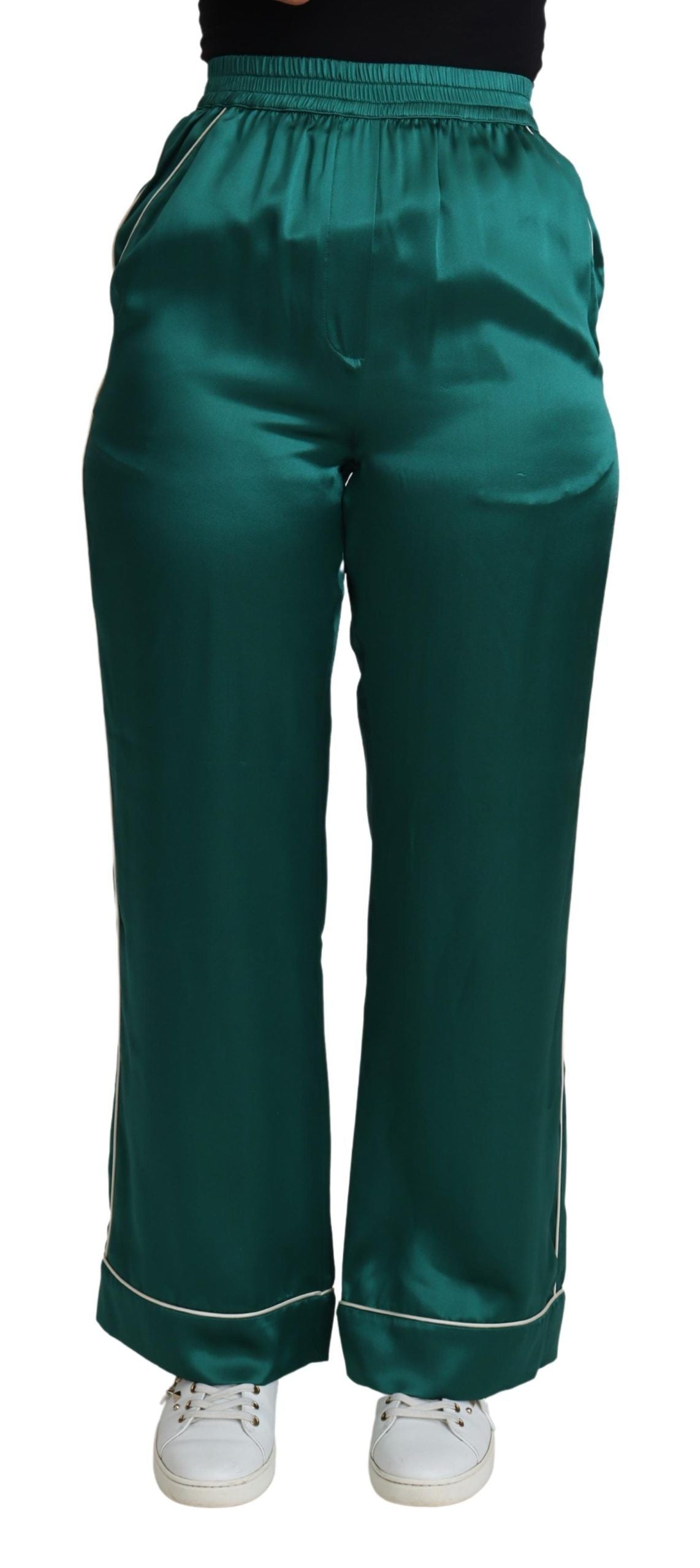 Dolce & Gabbana Green High-Waisted Silk Pyjama Pants-1
