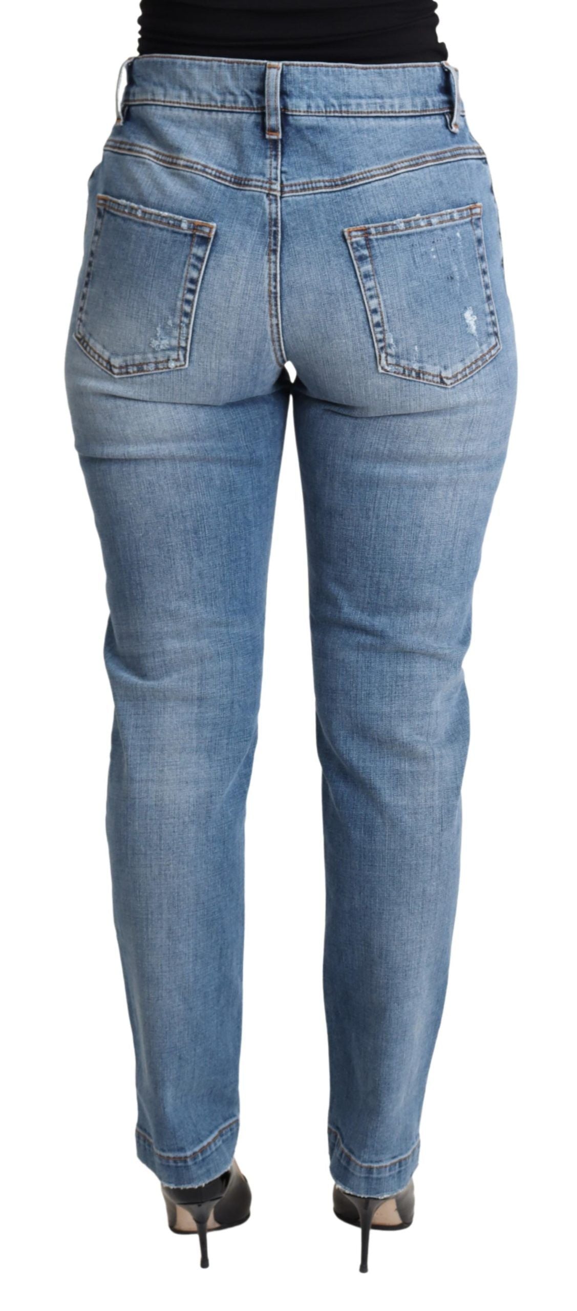Vaqueros ajustados desgastados de color azul de Dolce & Gabbana en mezcla de algodón-3