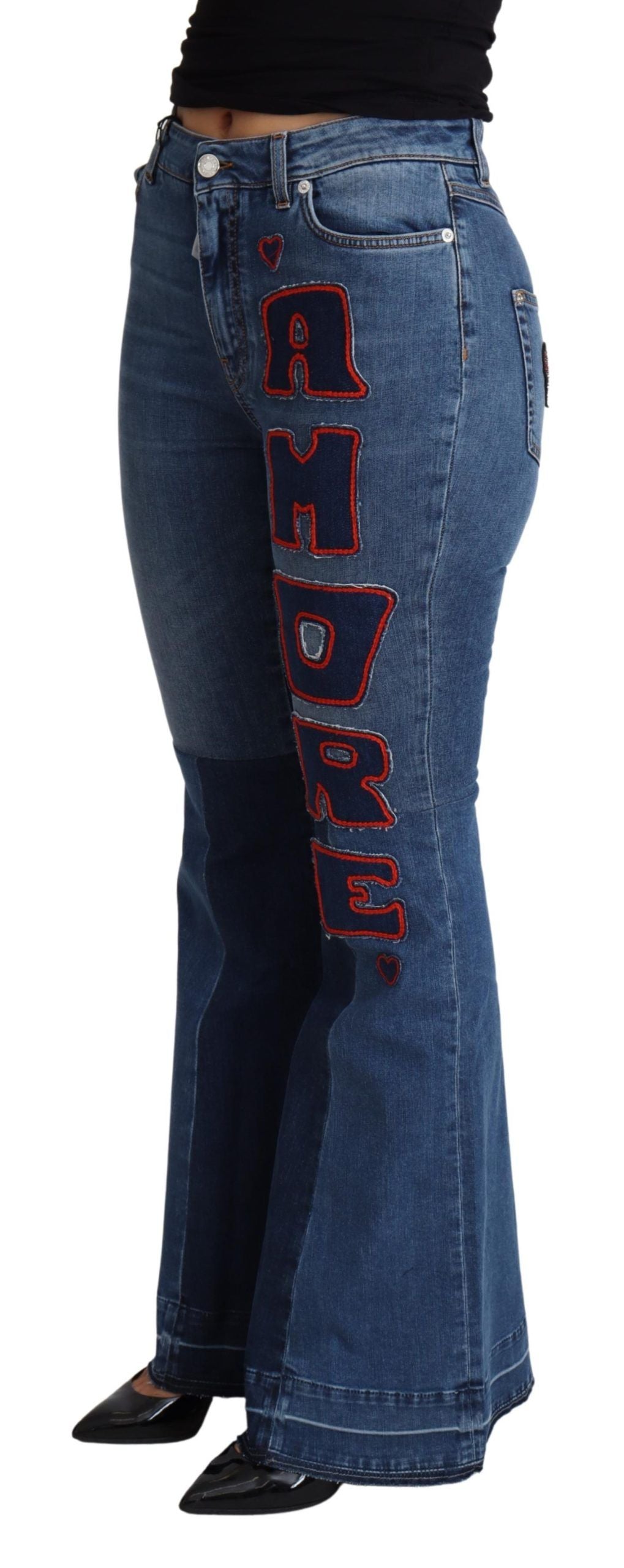 Dolce & Gabbana Blue Amore Patch Boot Cut Cotton Stretch Pants-2