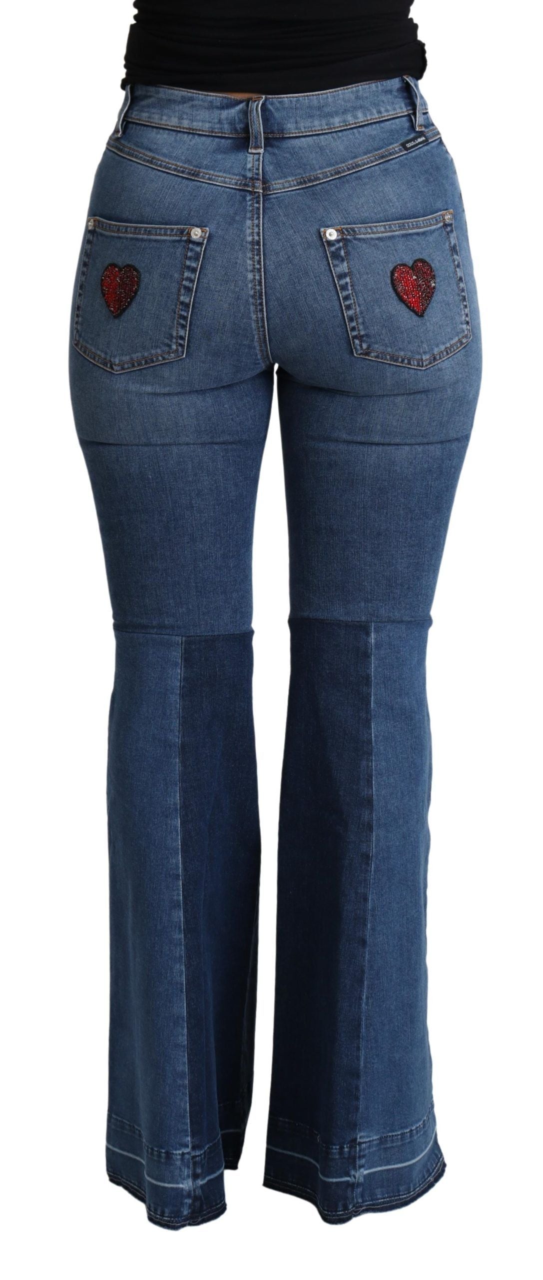 Dolce & Gabbana Blue Amore Patch Boot Cut Cotton Stretch Pants-3