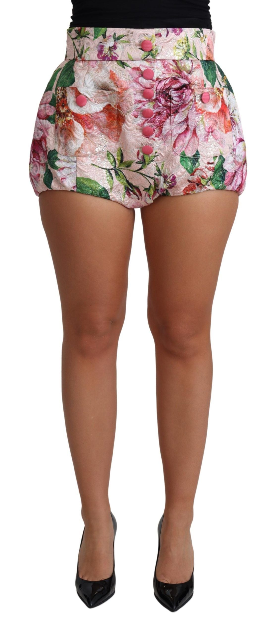 Dolce & Gabbana Pink Cotton Floral Print Hot Pants Short-1