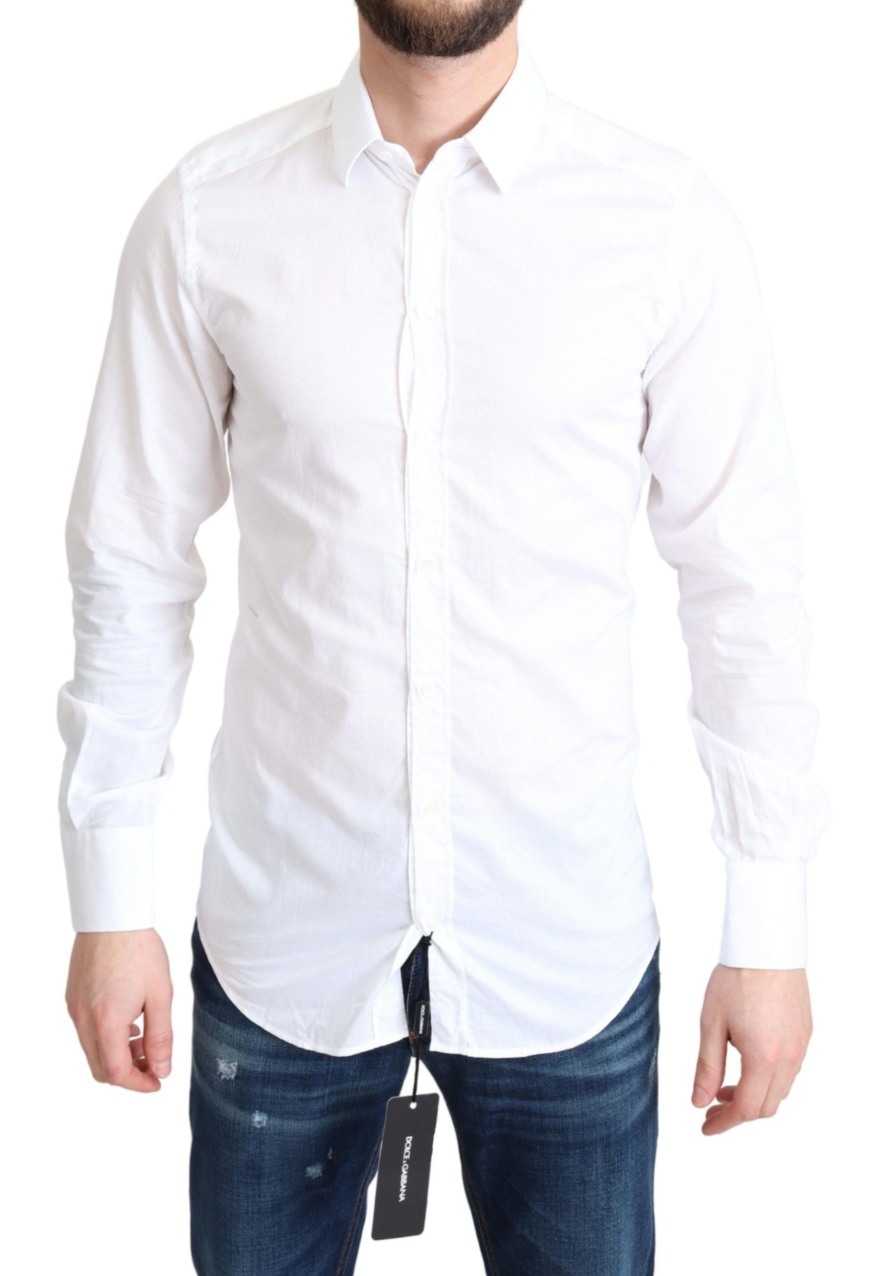 Camisa blanca de algodón de manga larga Dolce & Gabbana para ocasiones formales-1