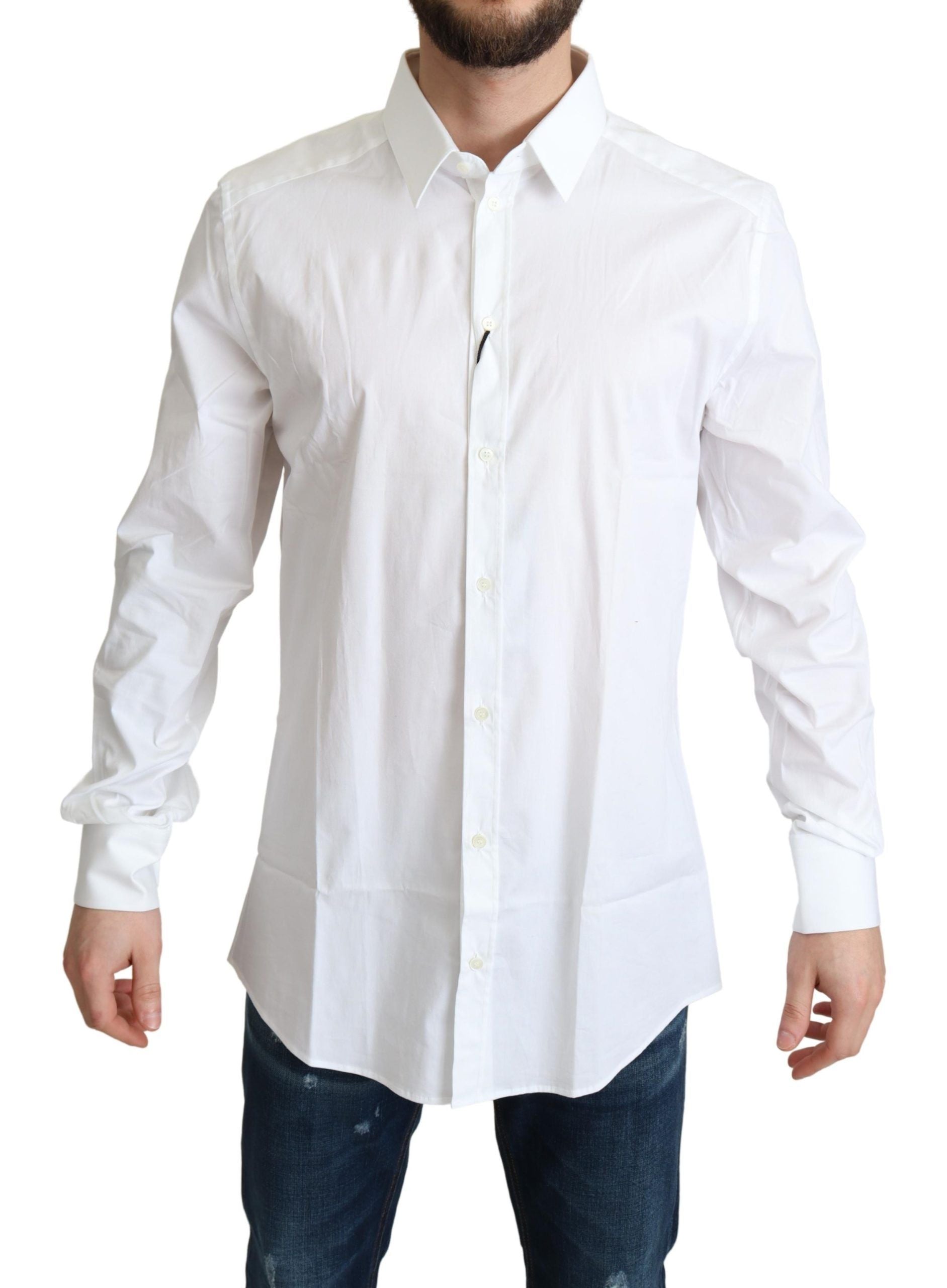 Camisa blanca de algodón elástico Dolce & Gabbana para hombre, estilo formal-1