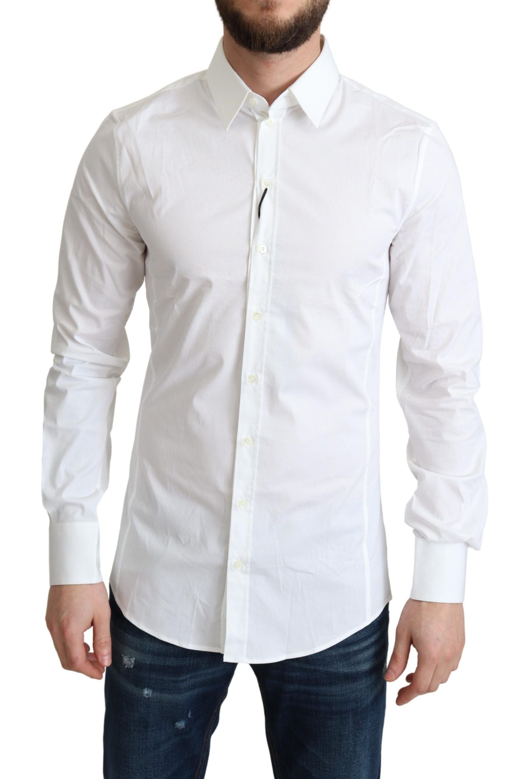 Dolce & Gabbana Weißes Baumwoll-Stretch-Hemd für Männer SICILIA Formal-1