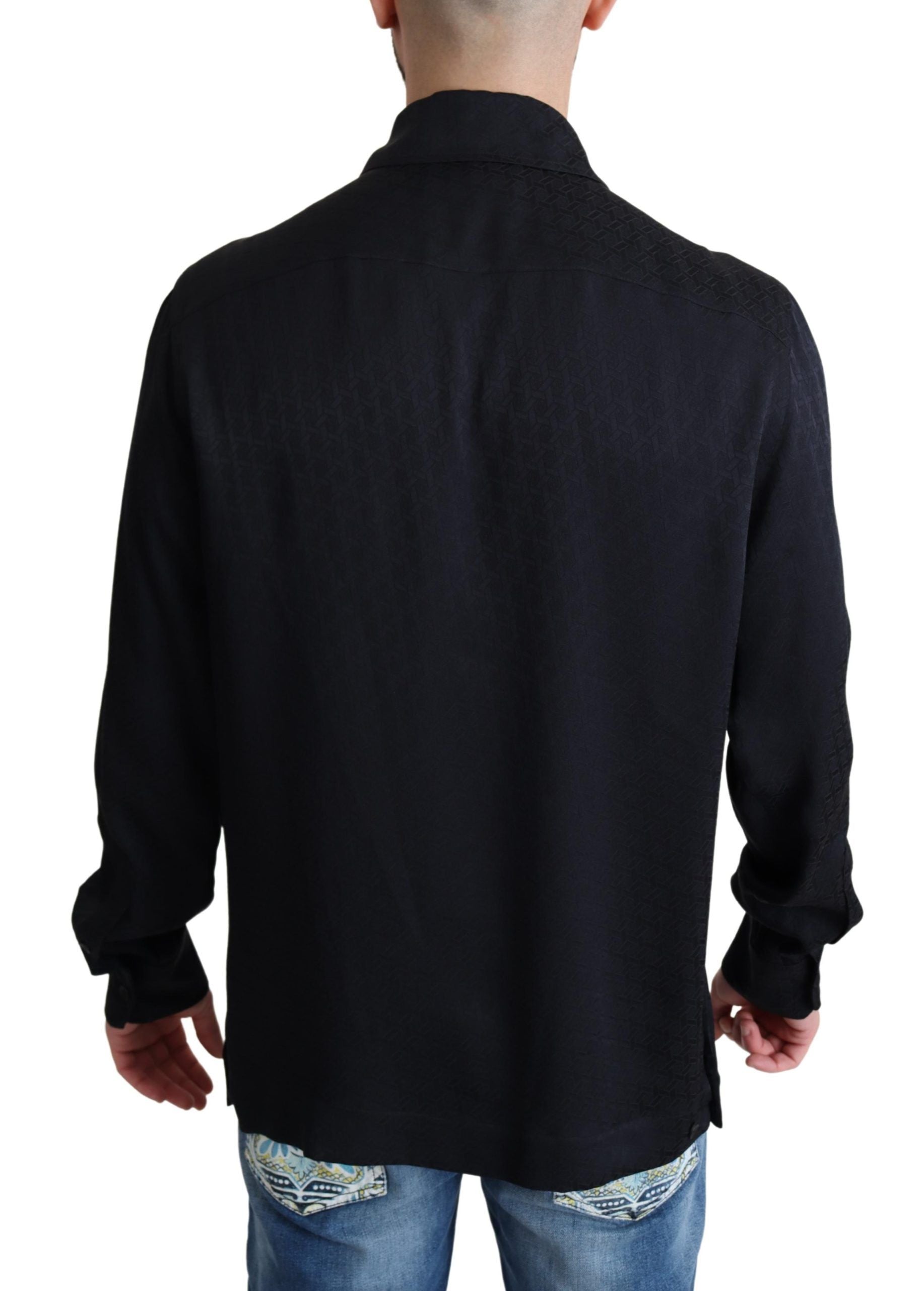 Dolce & Gabbana Black Jacquard Silk Shirt Casual Button Down-3