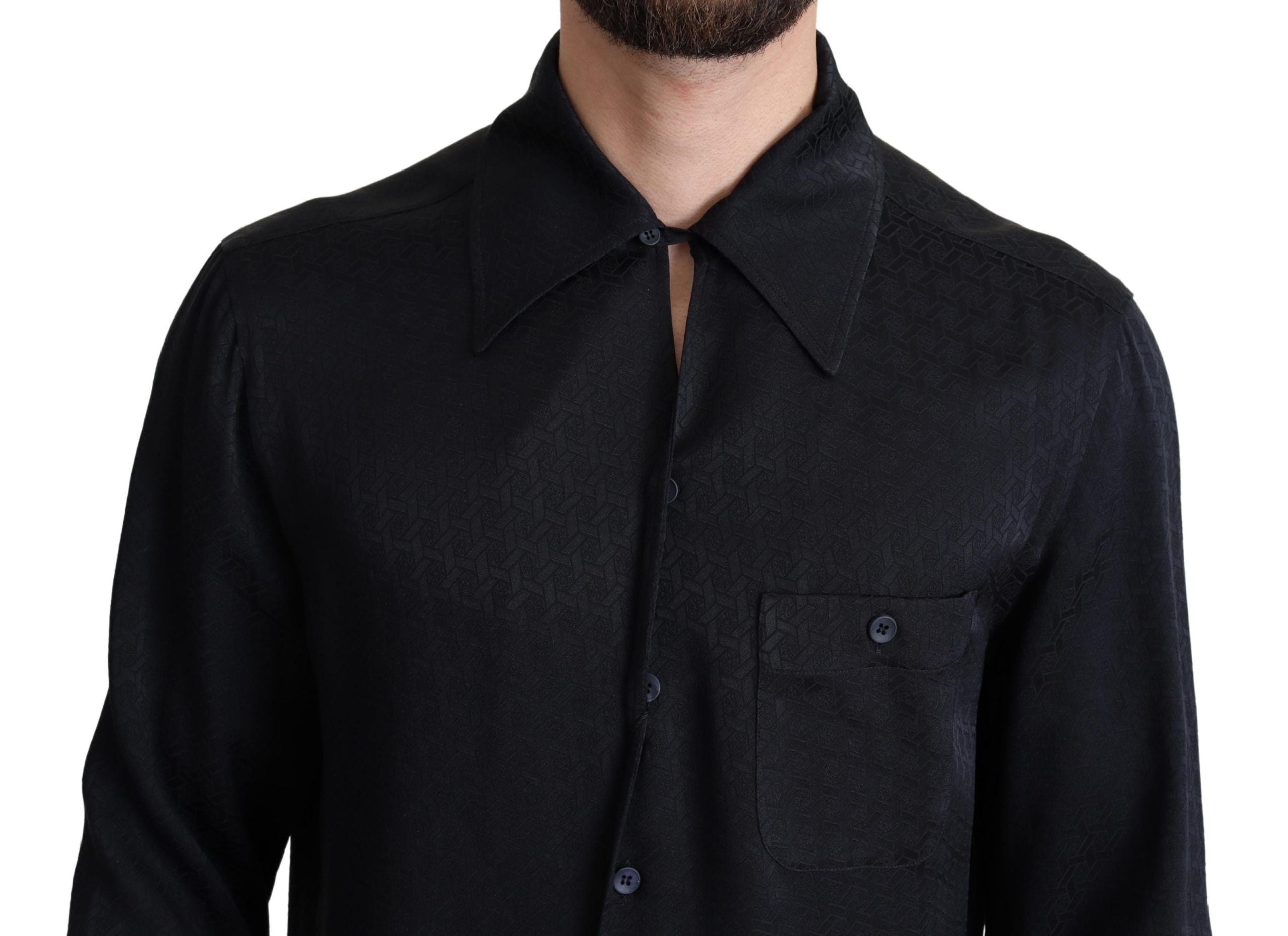 Dolce & Gabbana Black Jacquard Silk Shirt Casual Button Down-4