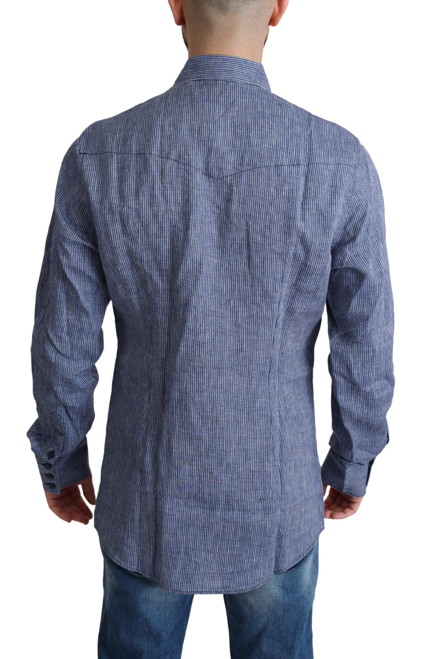 Dolce & Gabbana Blue Stripes Men's Casual Button Down Shirt-3