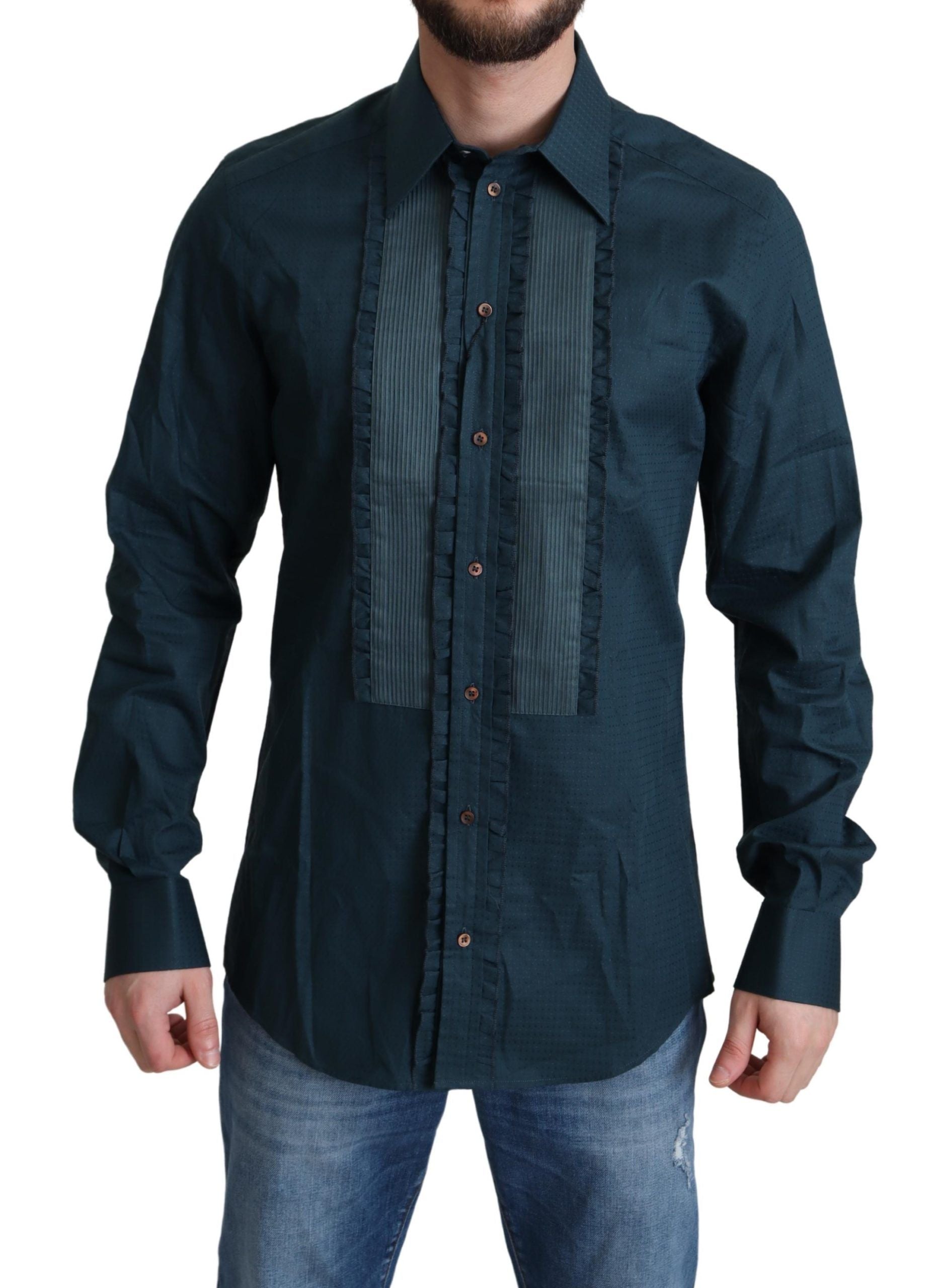Dolce & Gabbana Blue Cotton Button-Down Shirt Formal Shirt-1