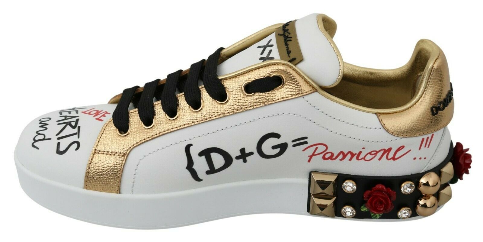 Dolce & Gabbana White Rose Sequin Crystal Women's Sneakers Shoes-3