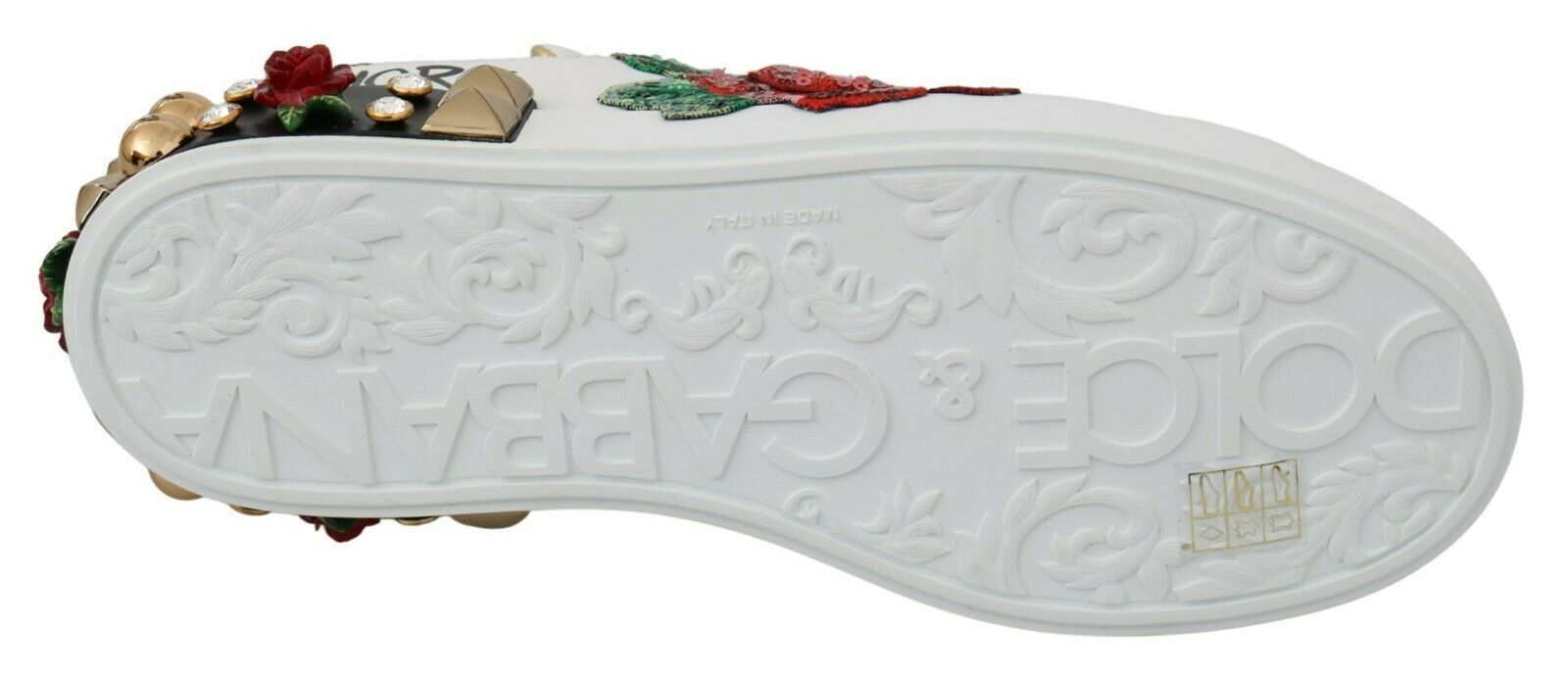 Dolce & Gabbana White Rose Sequin Crystal Women's Sneakers Shoes-4