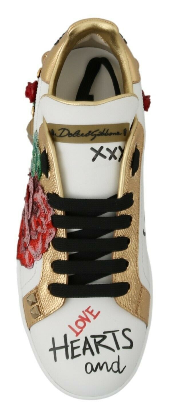 Dolce & Gabbana White Rose Sequin Crystal Women's Sneakers Shoes-5