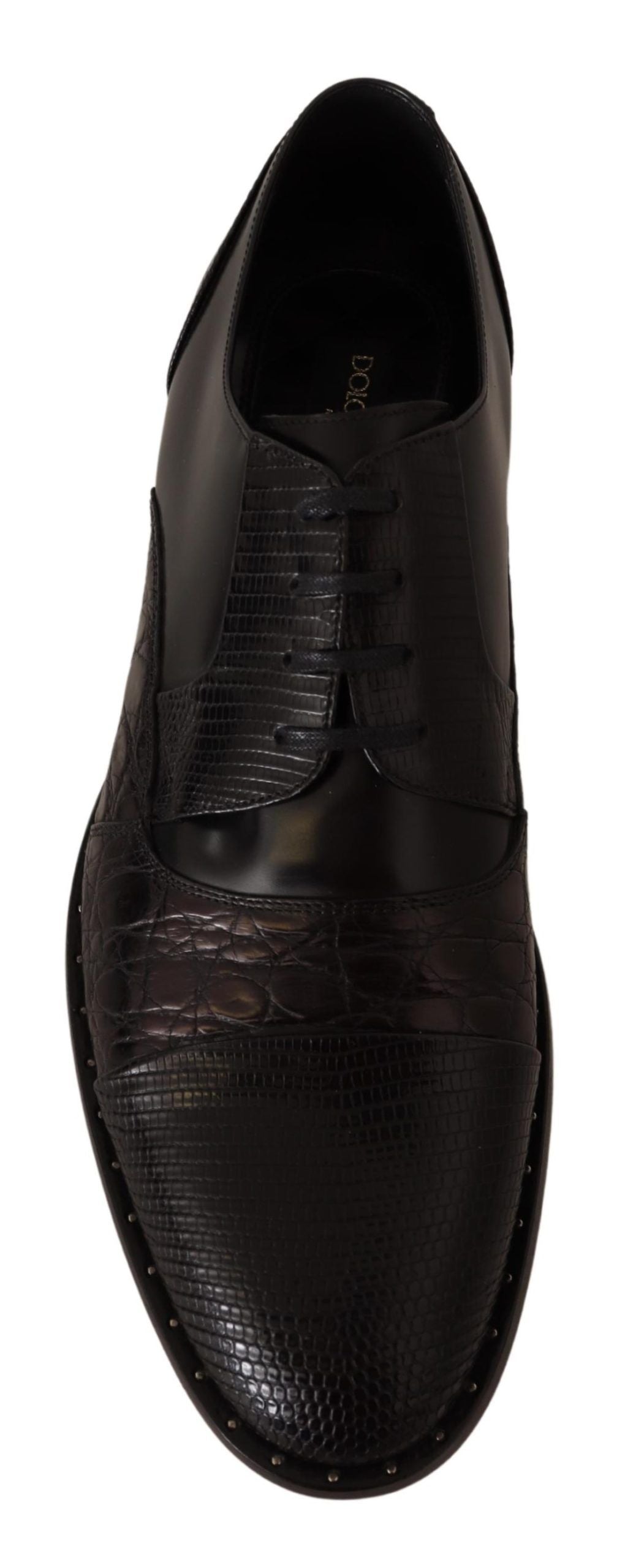 Dolce & Gabbana Black Leather Exotic Furs Formal Shoes-2