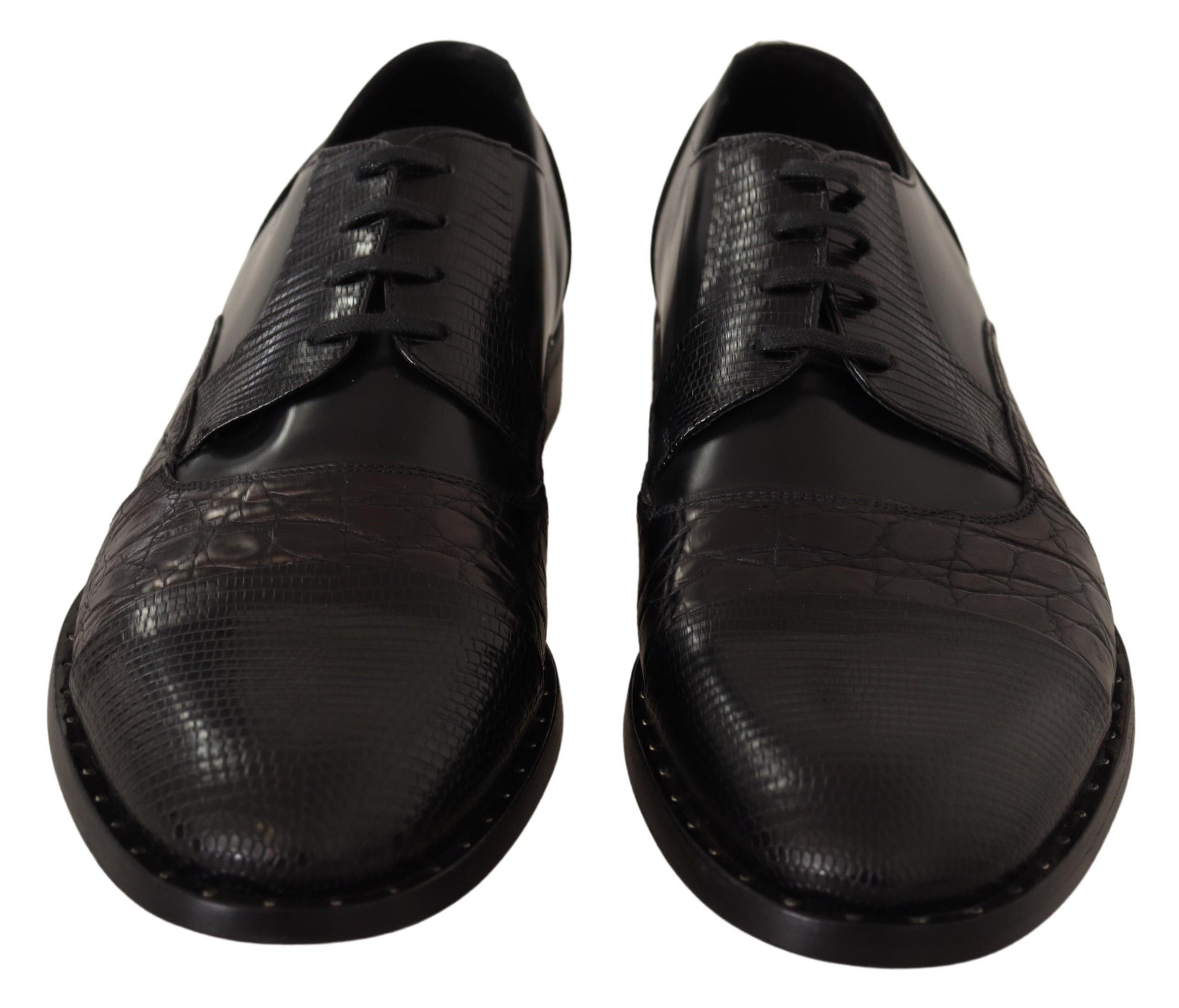 Dolce & Gabbana Black Leather Exotic Furs Formal Shoes-3