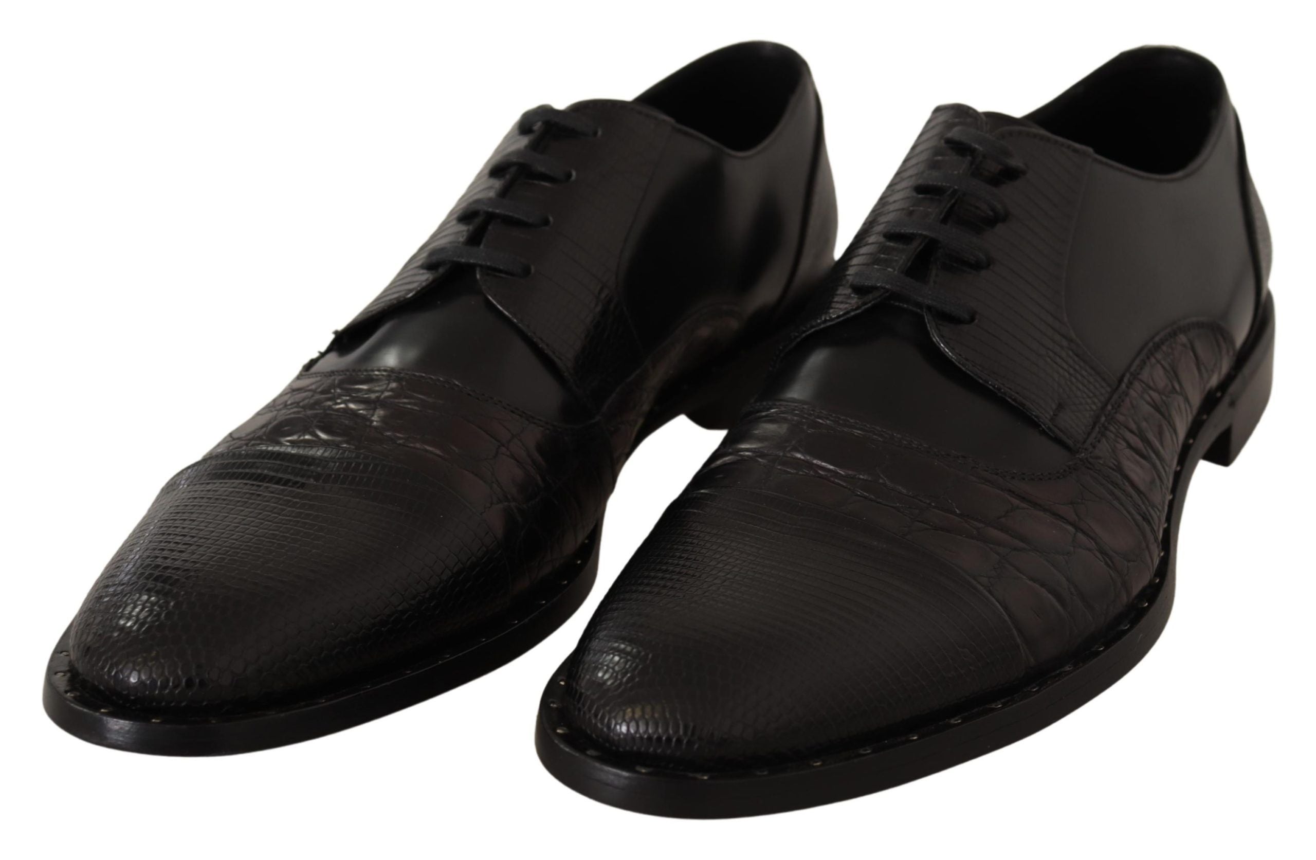 Dolce & Gabbana Black Leather Exotic Furs Formal Shoes-4