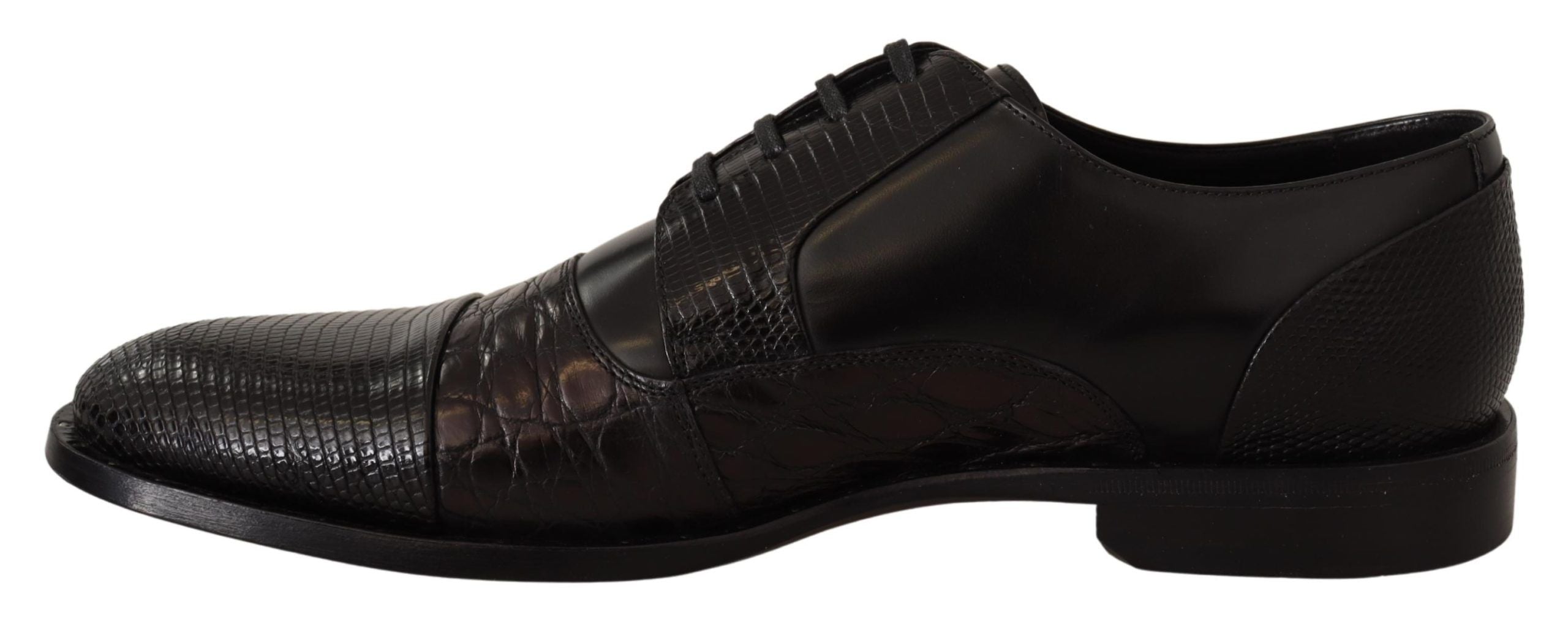 Dolce & Gabbana Black Leather Exotic Furs Formal Shoes-6