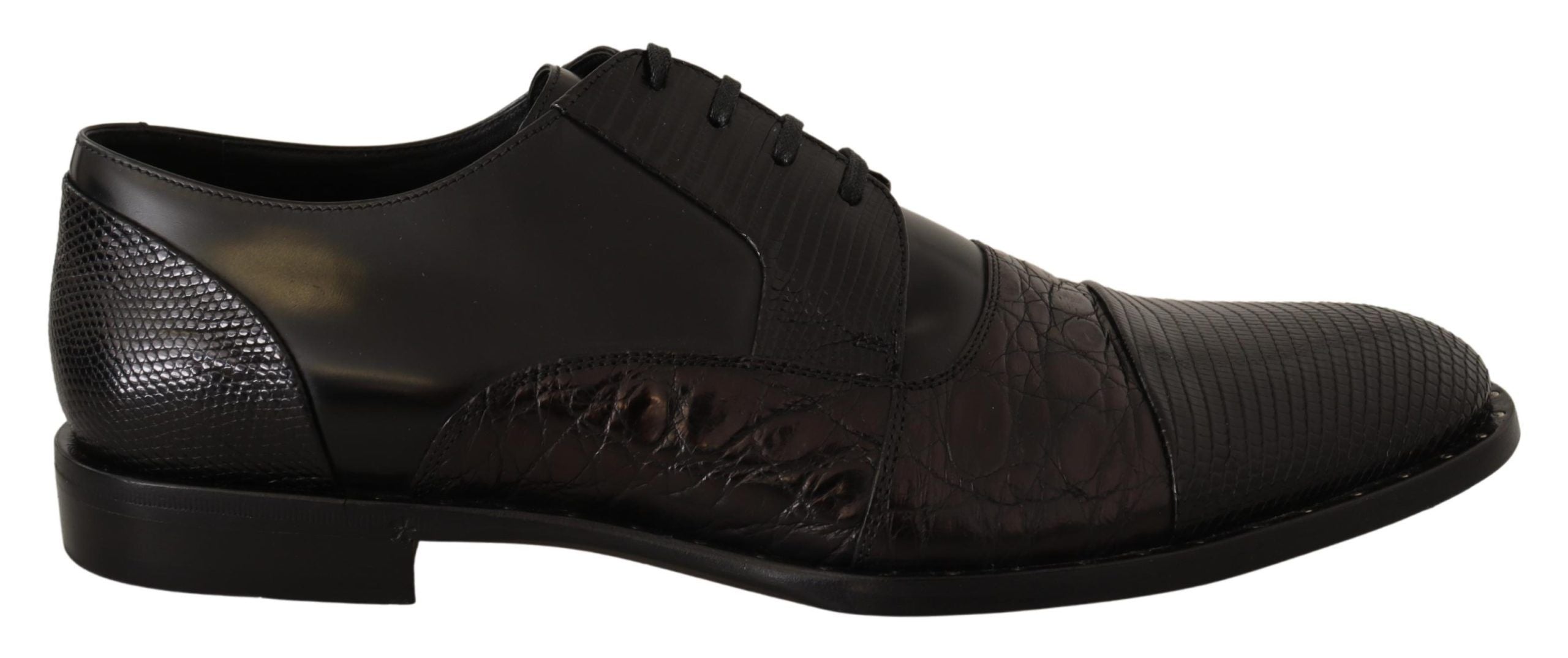 Dolce & Gabbana Black Leather Exotic Furs Formal Shoes