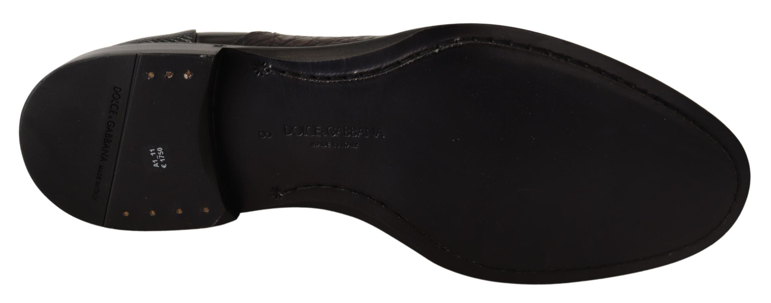 Dolce & Gabbana Black Leather Exotic Furs Formal Shoes-7