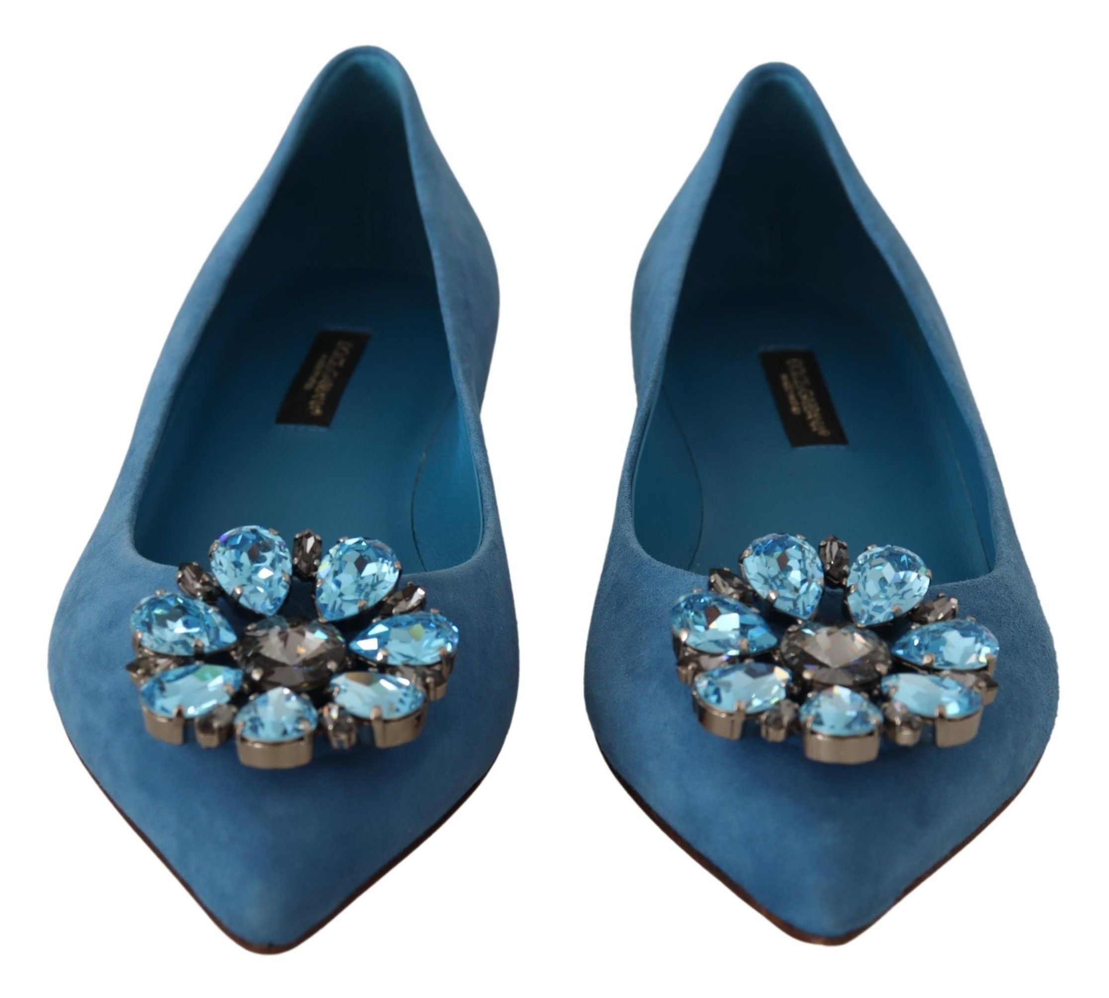 Mocasines planos de ante azul con cristales de Dolce & Gabbana-6