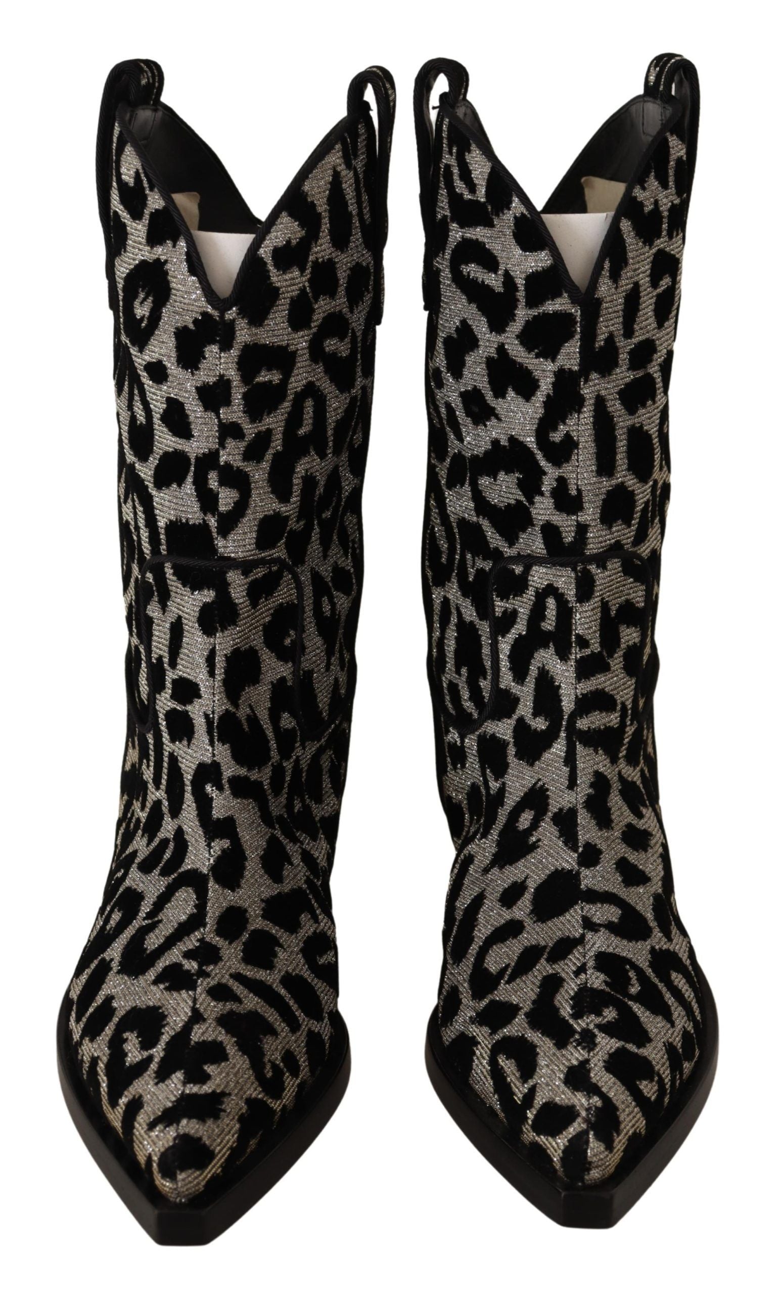 Dolce & Gabbana Grau Schwarz Leopard Cowboy Stiefel Schuhe-2