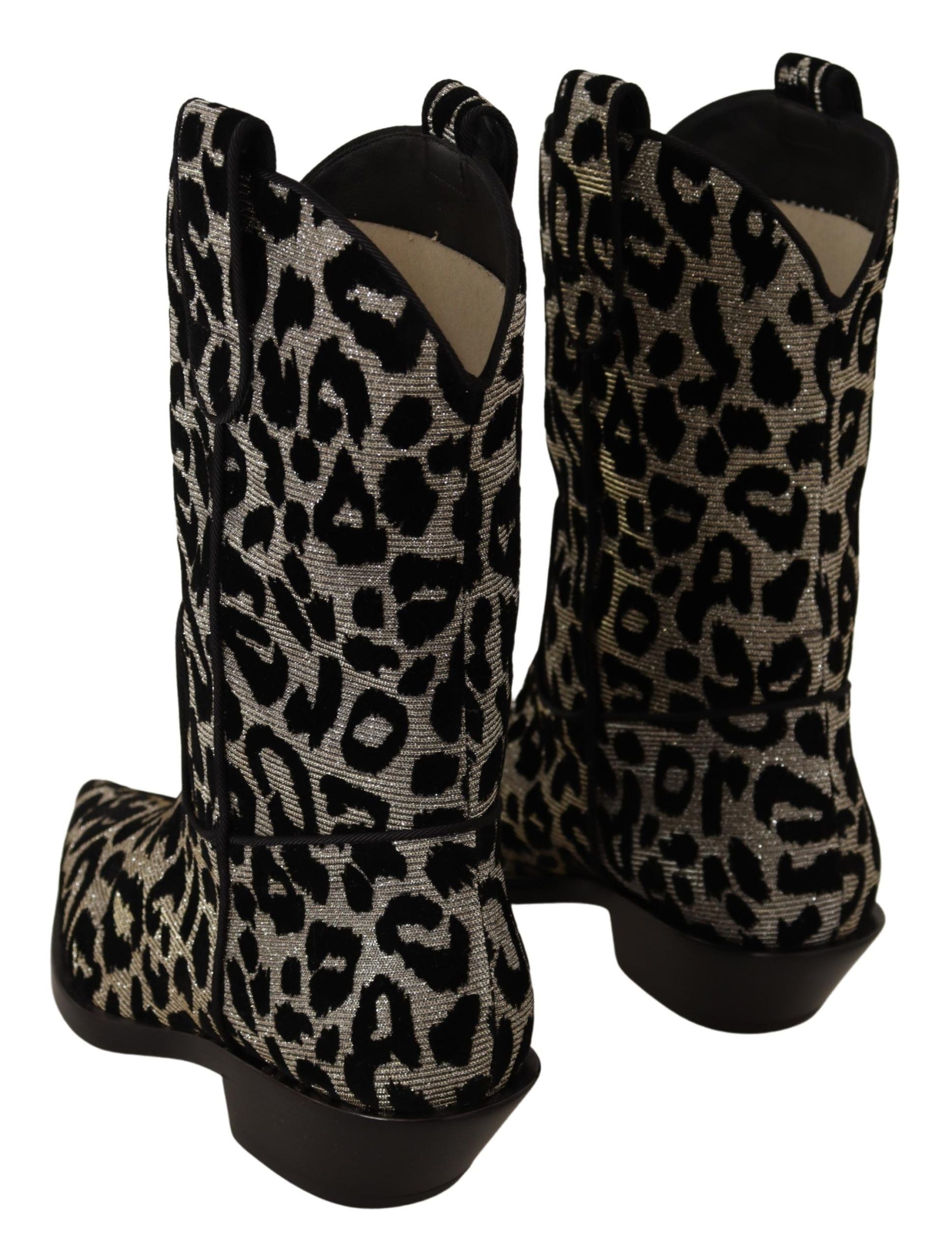 Dolce & Gabbana Grau Schwarz Leopard Cowboy Stiefel Schuhe-4