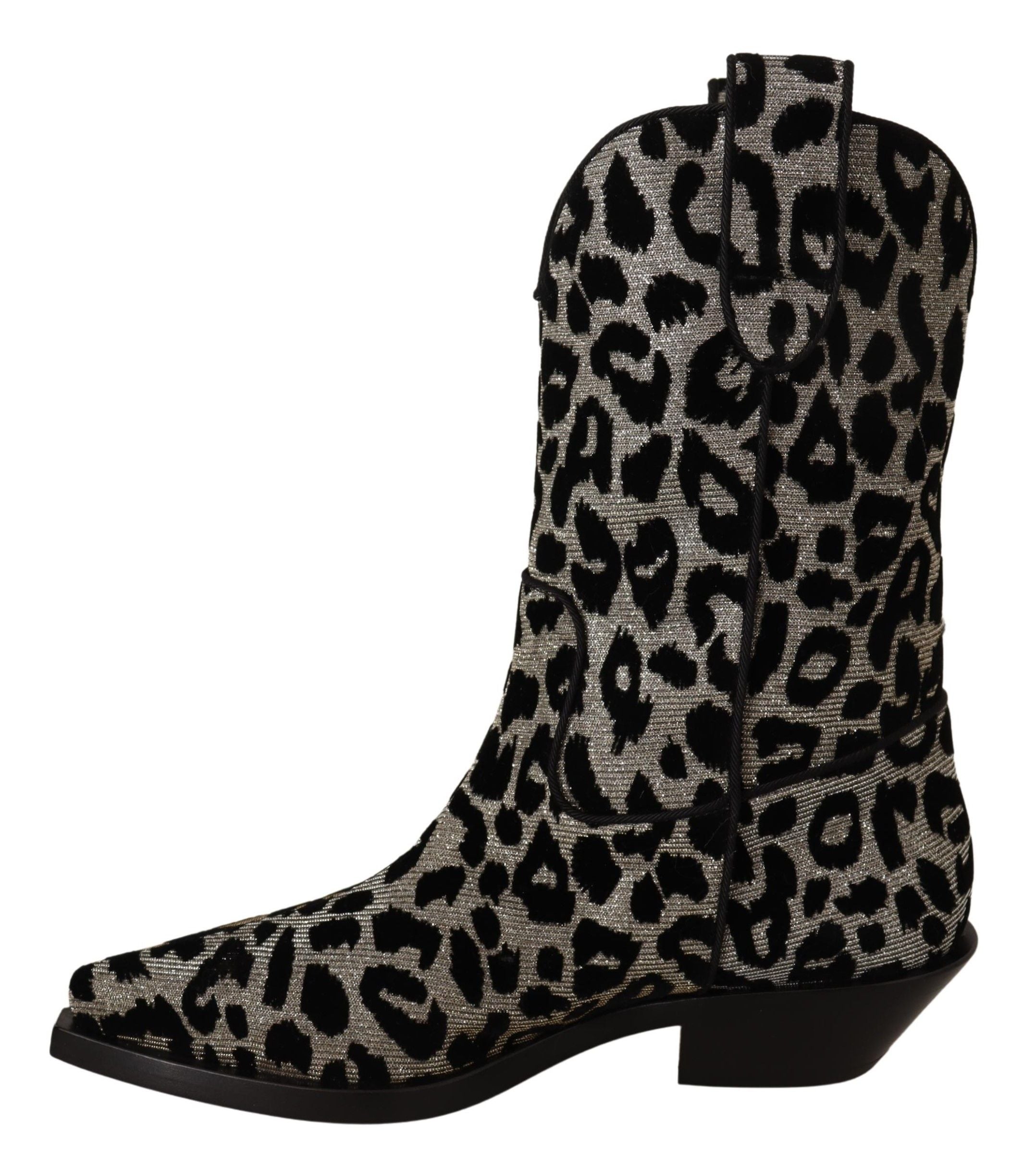 Dolce & Gabbana Grau Schwarz Leopard Cowboy Stiefel Schuhe-5