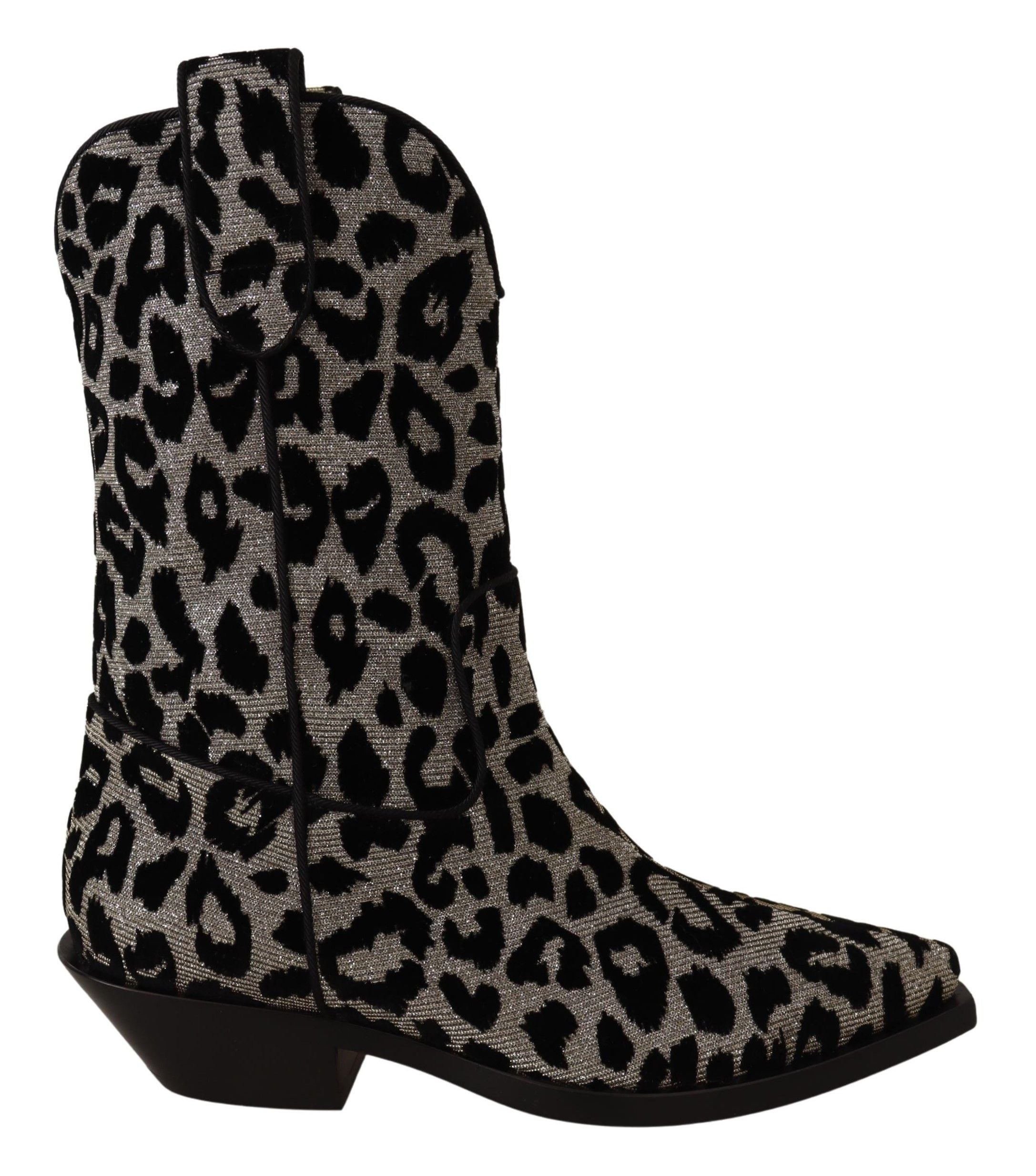 Dolce & Gabbana Grau Schwarz Leopard Cowboy Stiefel Schuhe-1