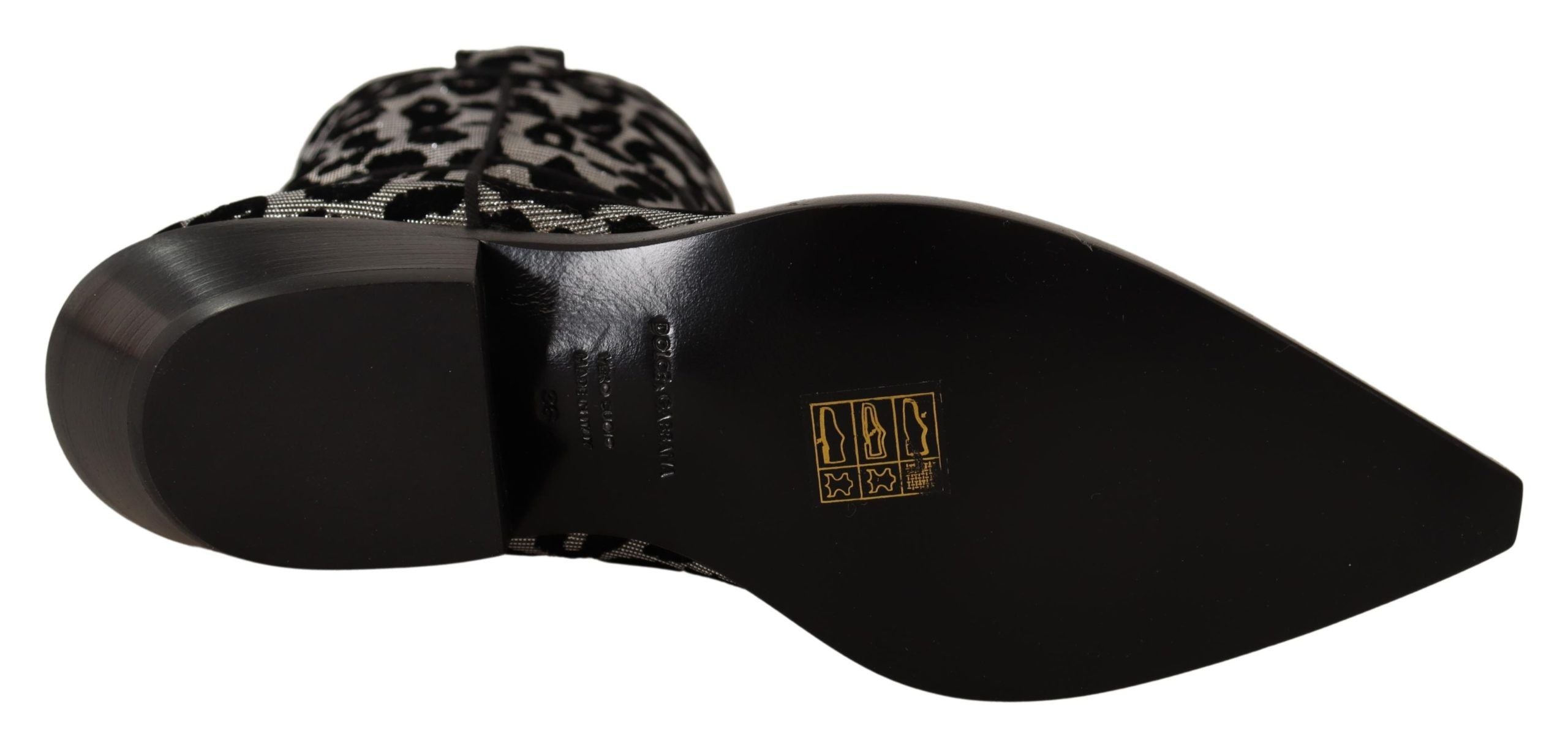 Dolce & Gabbana Grau Schwarz Leopard Cowboy Stiefel Schuhe-6