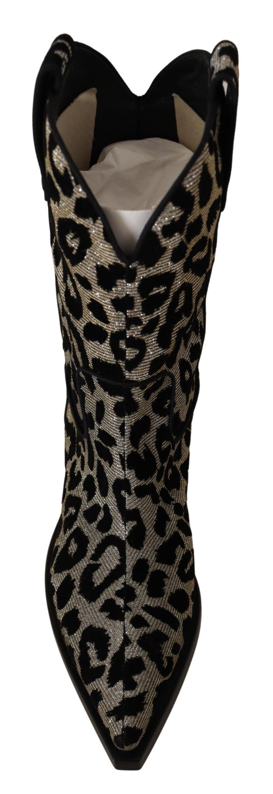 Dolce & Gabbana Grau Schwarz Leopard Cowboy Stiefel Schuhe-7