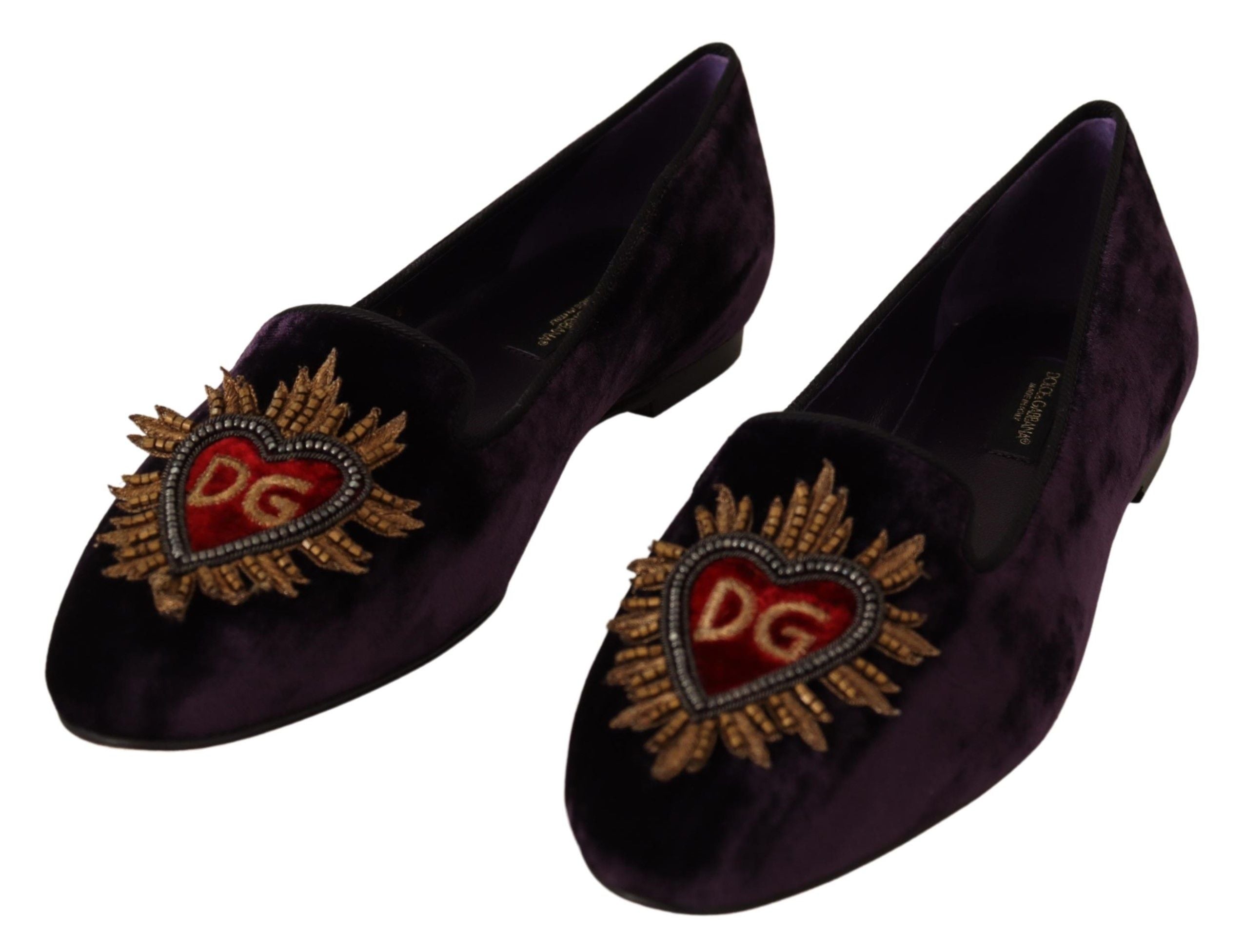 Dolce & Gabbana Lila Samt DG Herz Loafers Flats Schuhe-2