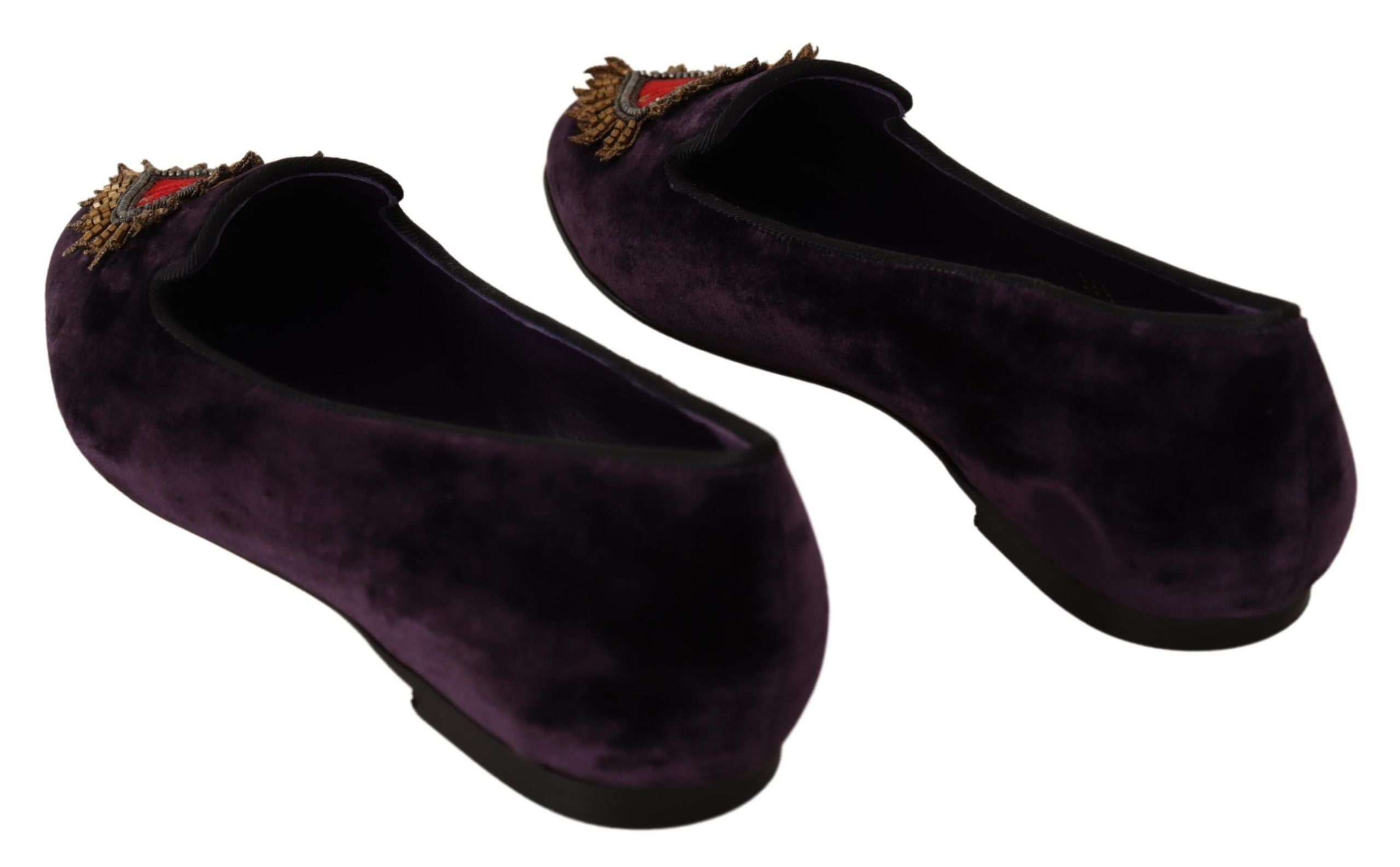 Dolce & Gabbana Lila Samt DG Herz Loafers Flats Schuhe-3