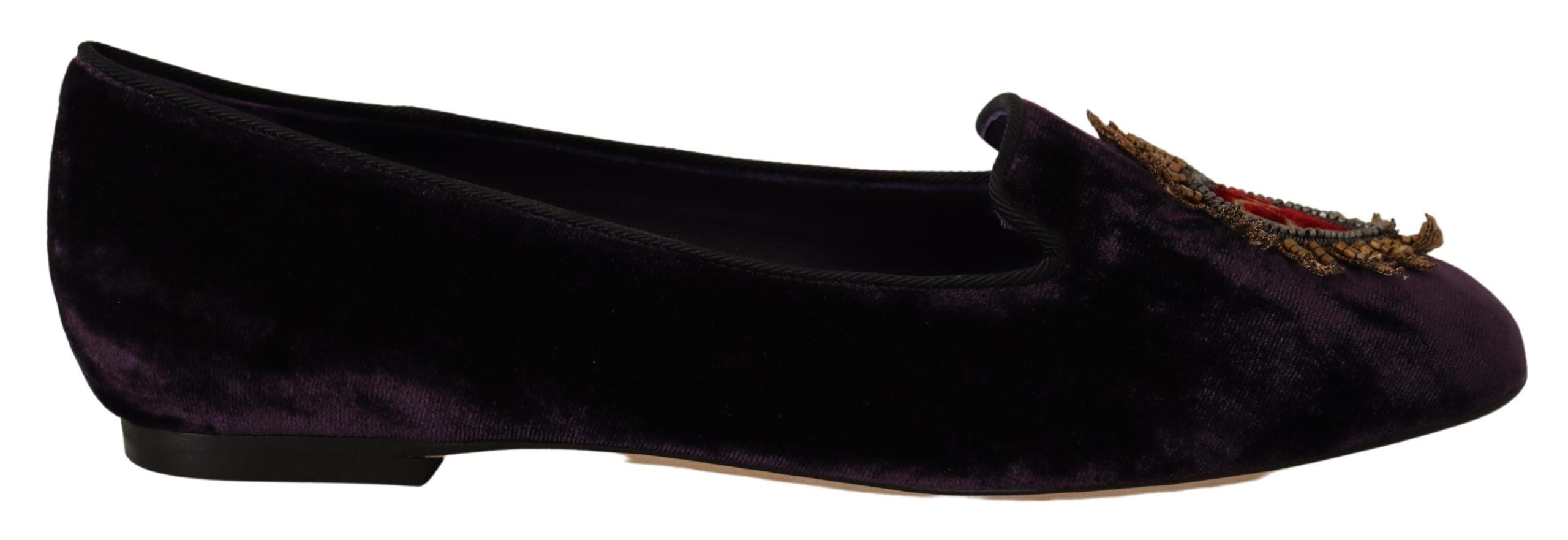 Dolce & Gabbana Lila Samt DG Herz Loafers Flats Schuhe-1