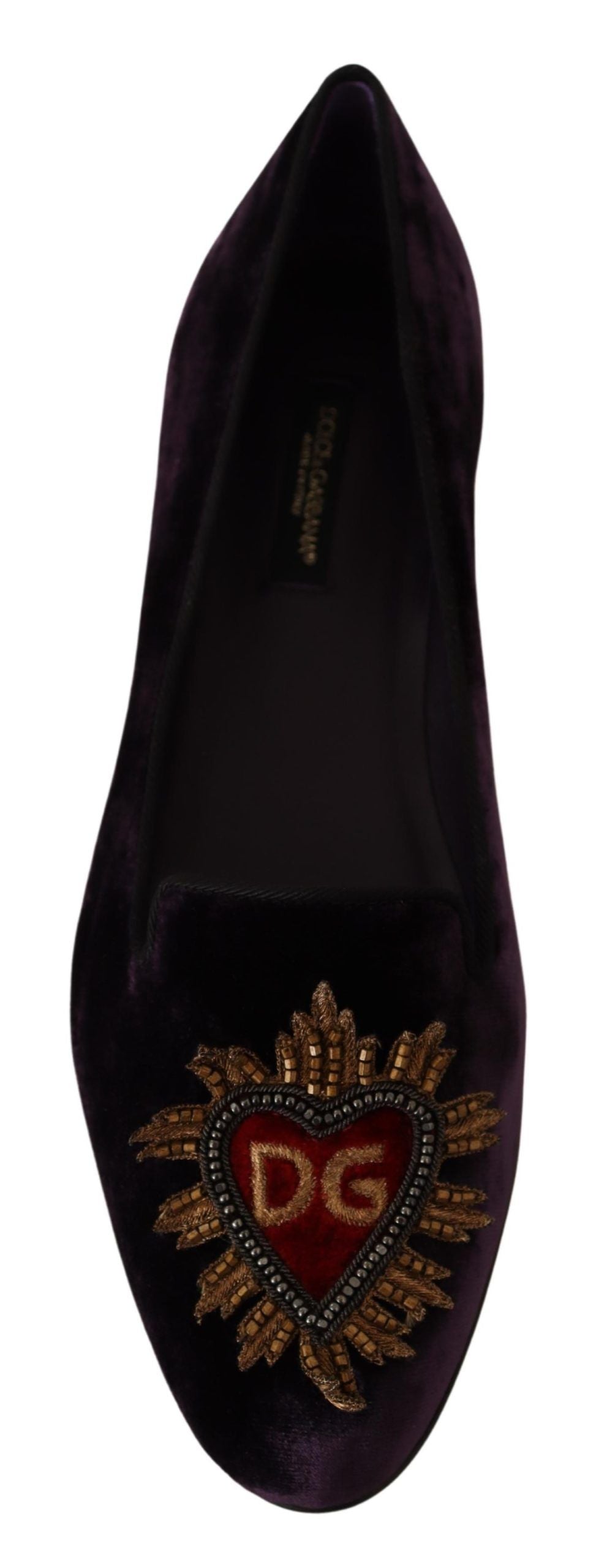 Dolce & Gabbana Lila Samt DG Herz Loafers Flats Schuhe-6