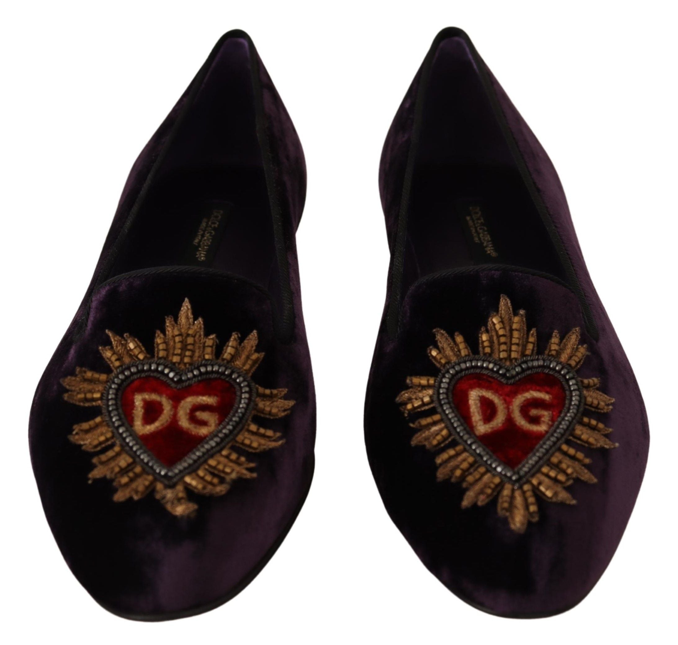 Dolce & Gabbana Lila Samt DG Herz Loafers Flats Schuhe-7