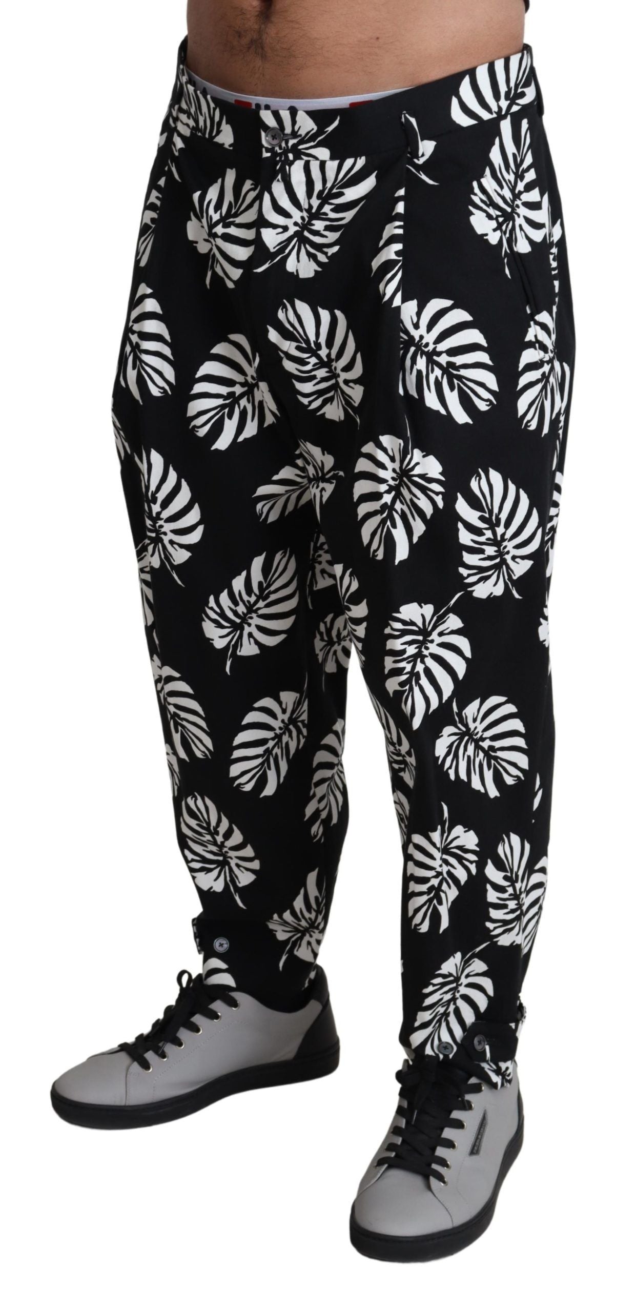 Dolce & Gabbana Schwarzes Blatt Baumwoll-Stretch-Hose Hose Hose-2