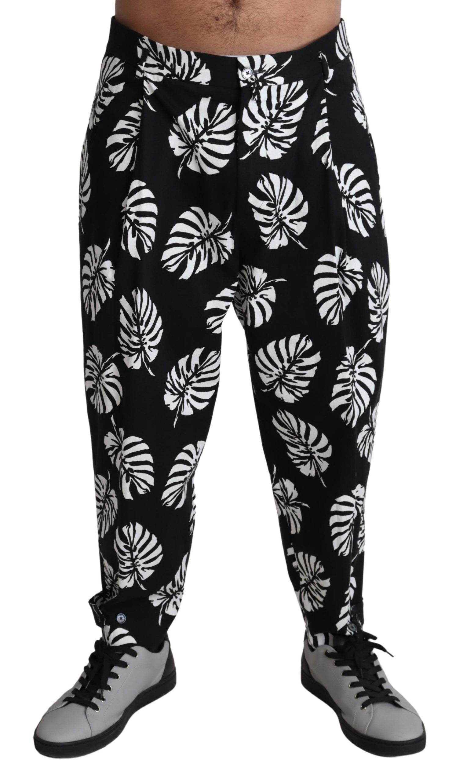 Dolce & Gabbana Schwarzes Blatt Baumwoll-Stretch-Hose Hose Hose-1