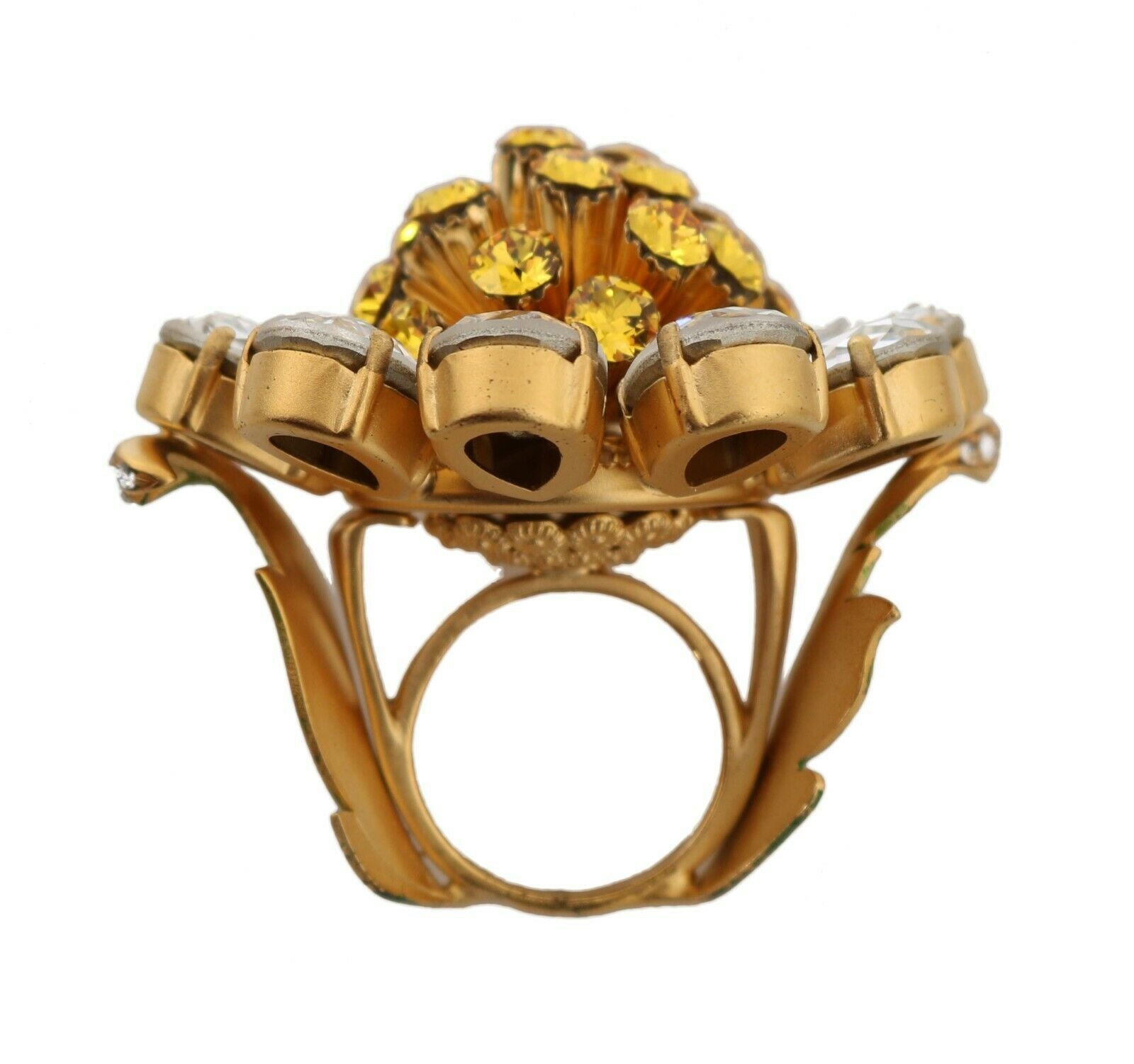 Dolce & Gabbana Gold Messing Gelb Kristall Blume Ring-3