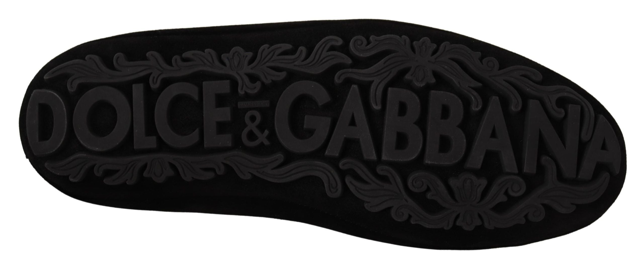Dolce & Gabbana Black Leather Crystal Gold Crown Loafers Shoes-6