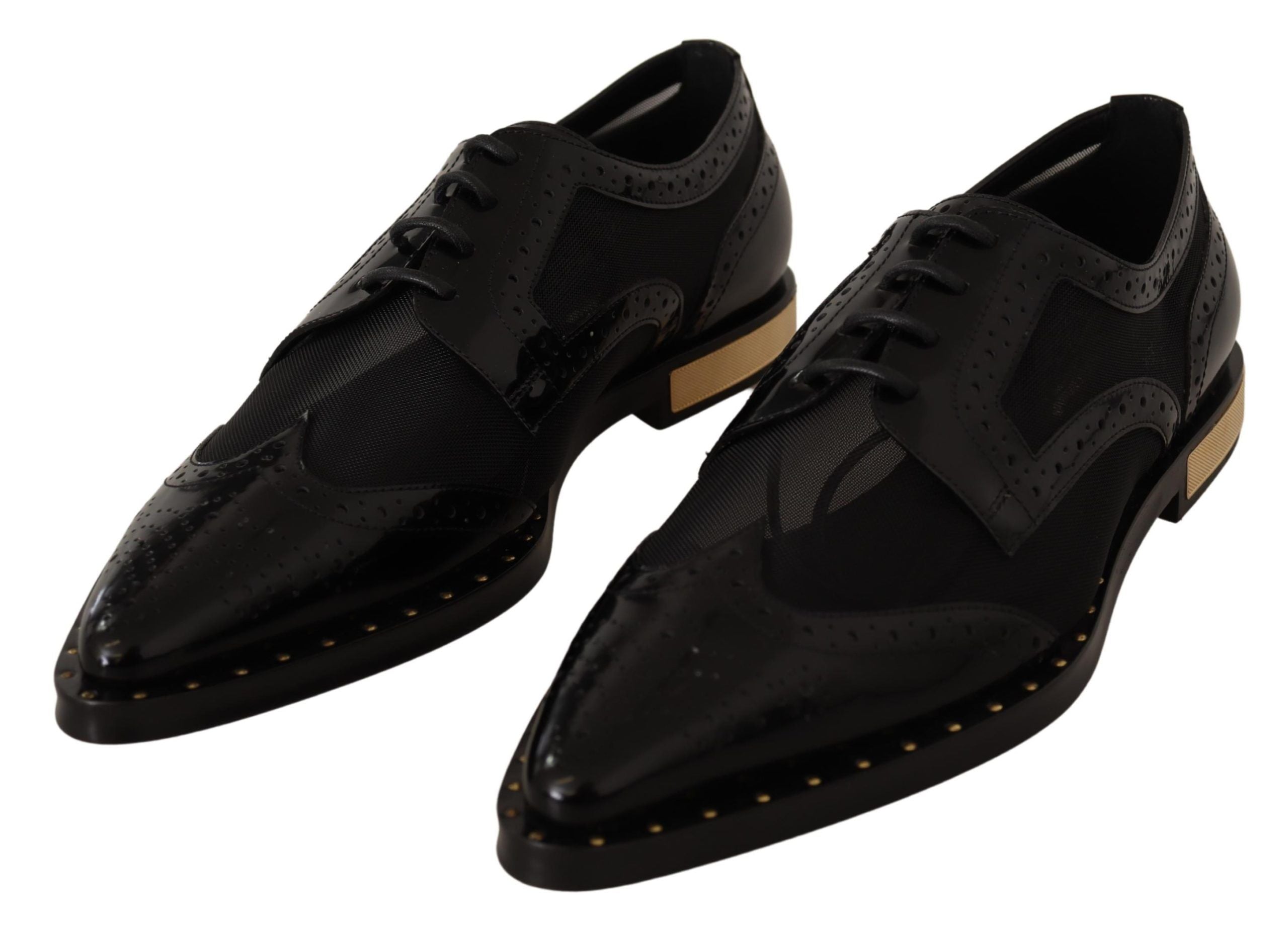 Dolce & Gabbana Black Leather Broques Sheer Wingtip Shoes-2