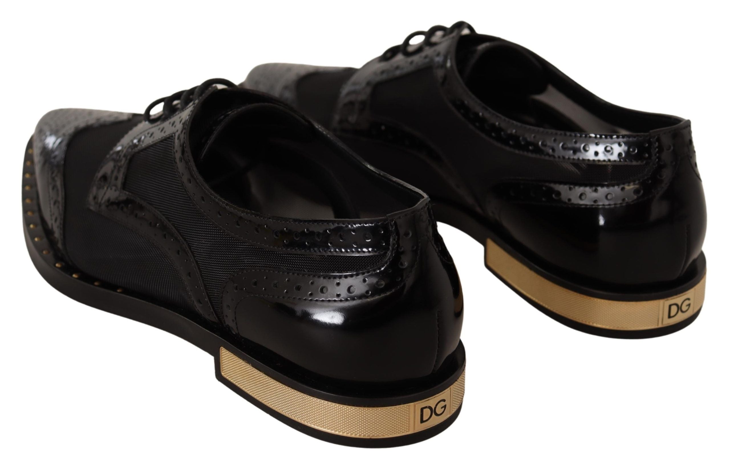 Dolce & Gabbana Black Leather Broques Sheer Wingtip Shoes-3