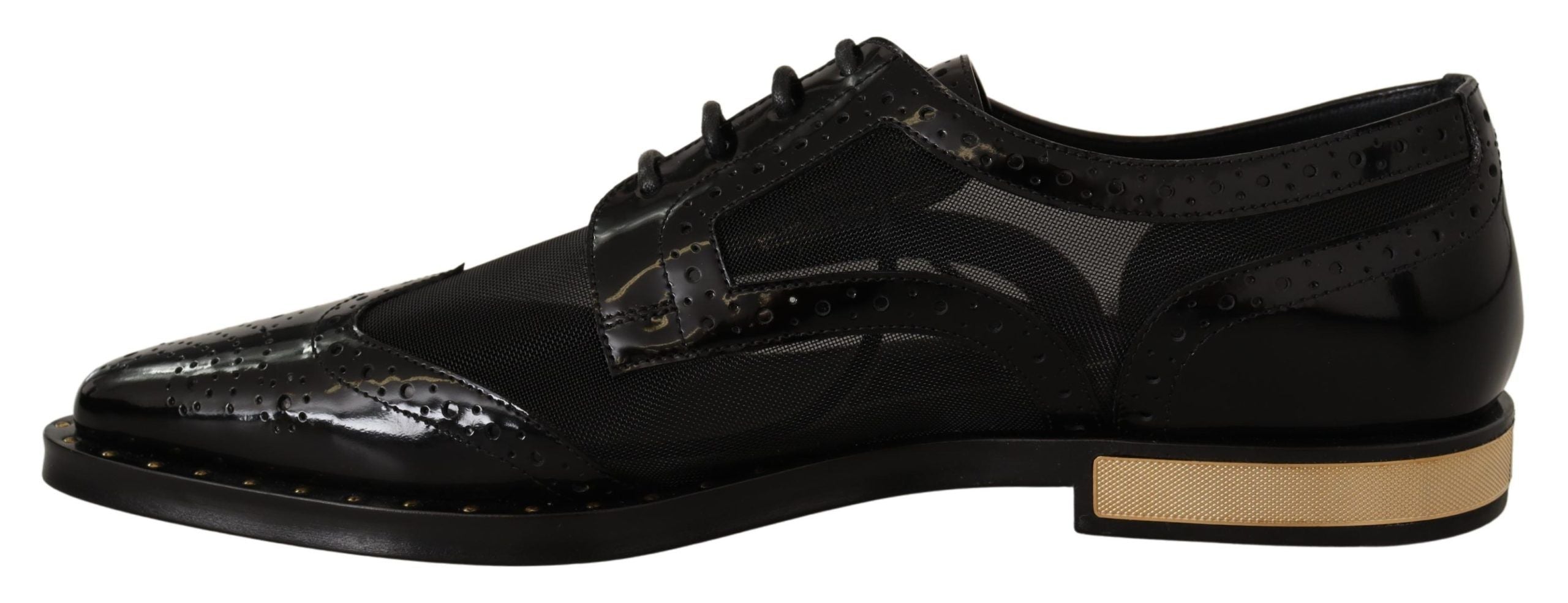 Dolce & Gabbana Black Leather Broques Sheer Wingtip Shoes-4