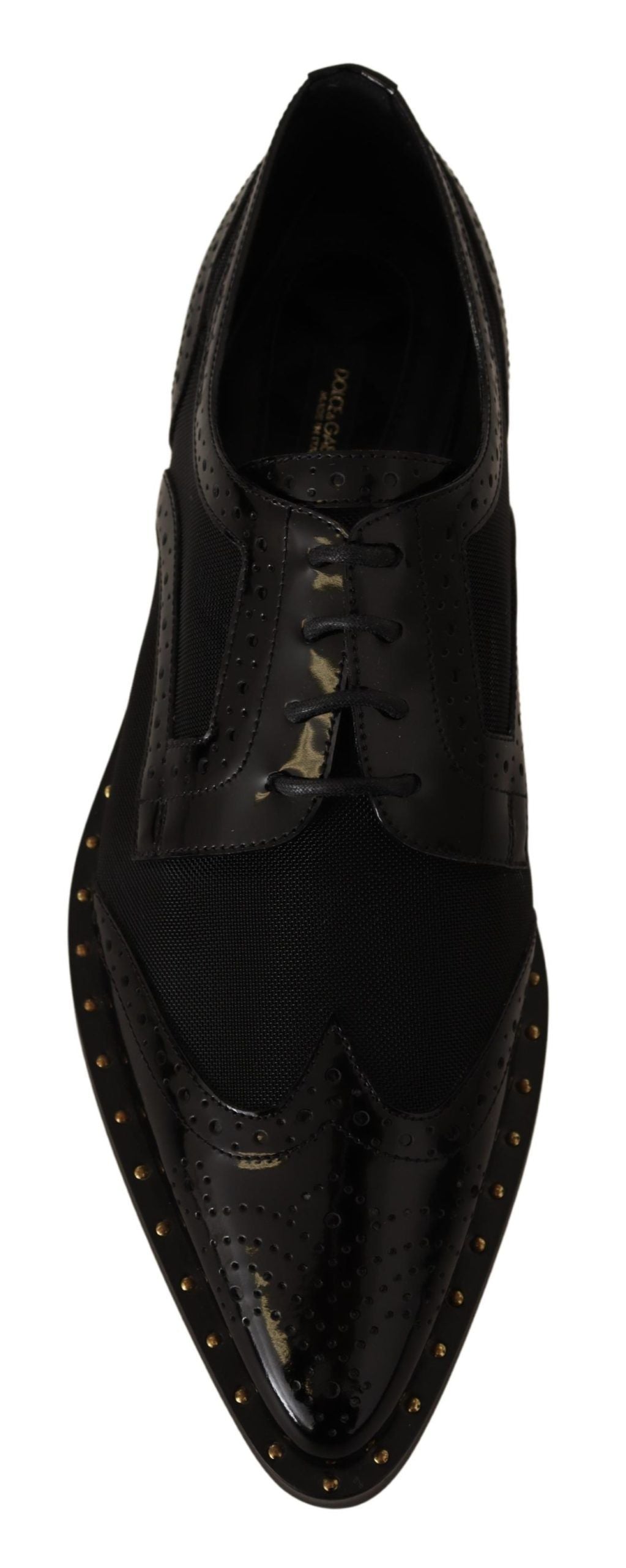 Dolce & Gabbana Black Leather Broques Sheer Wingtip Shoes-6